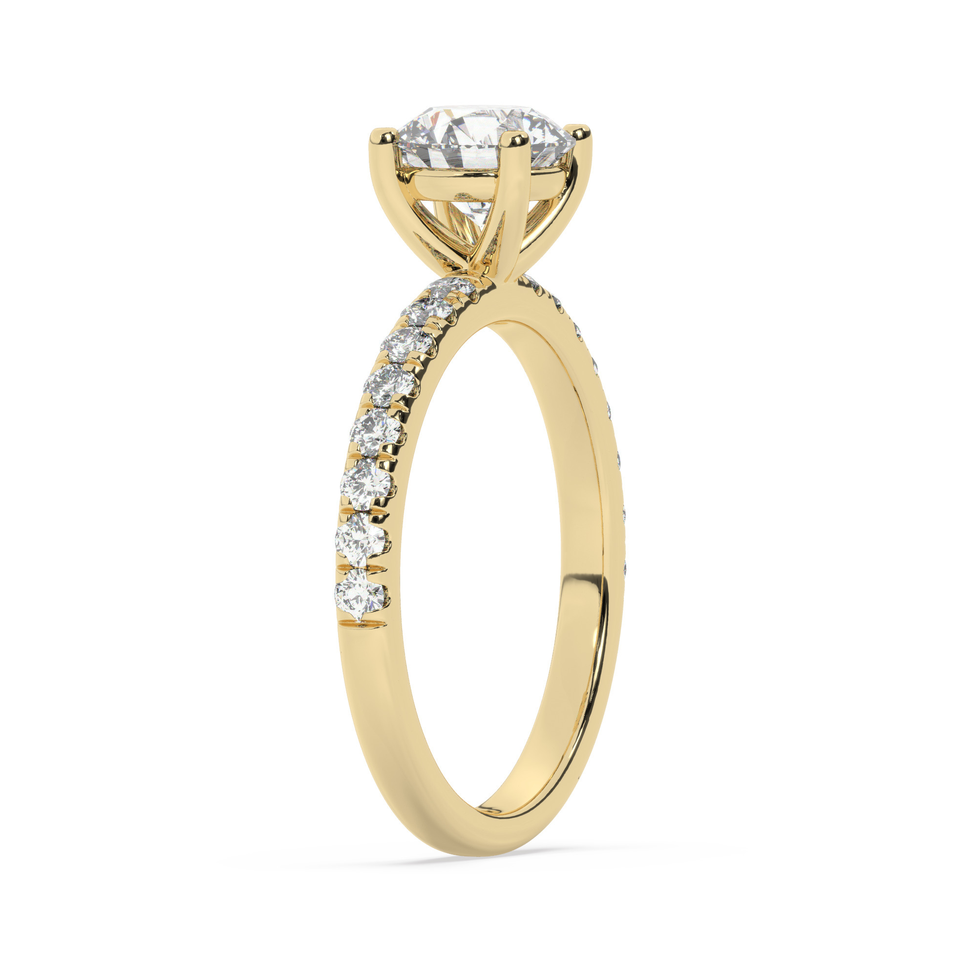 טבעת אירוסין סוליטר וזירקונים בצדדים דגם 50037 זהב צהוב 14 קראט במרכז זירקוניה 1 קראט בחיתוך עגול מסביב ובצדדים זירקונים בחיתוך עגול – תמונה 4