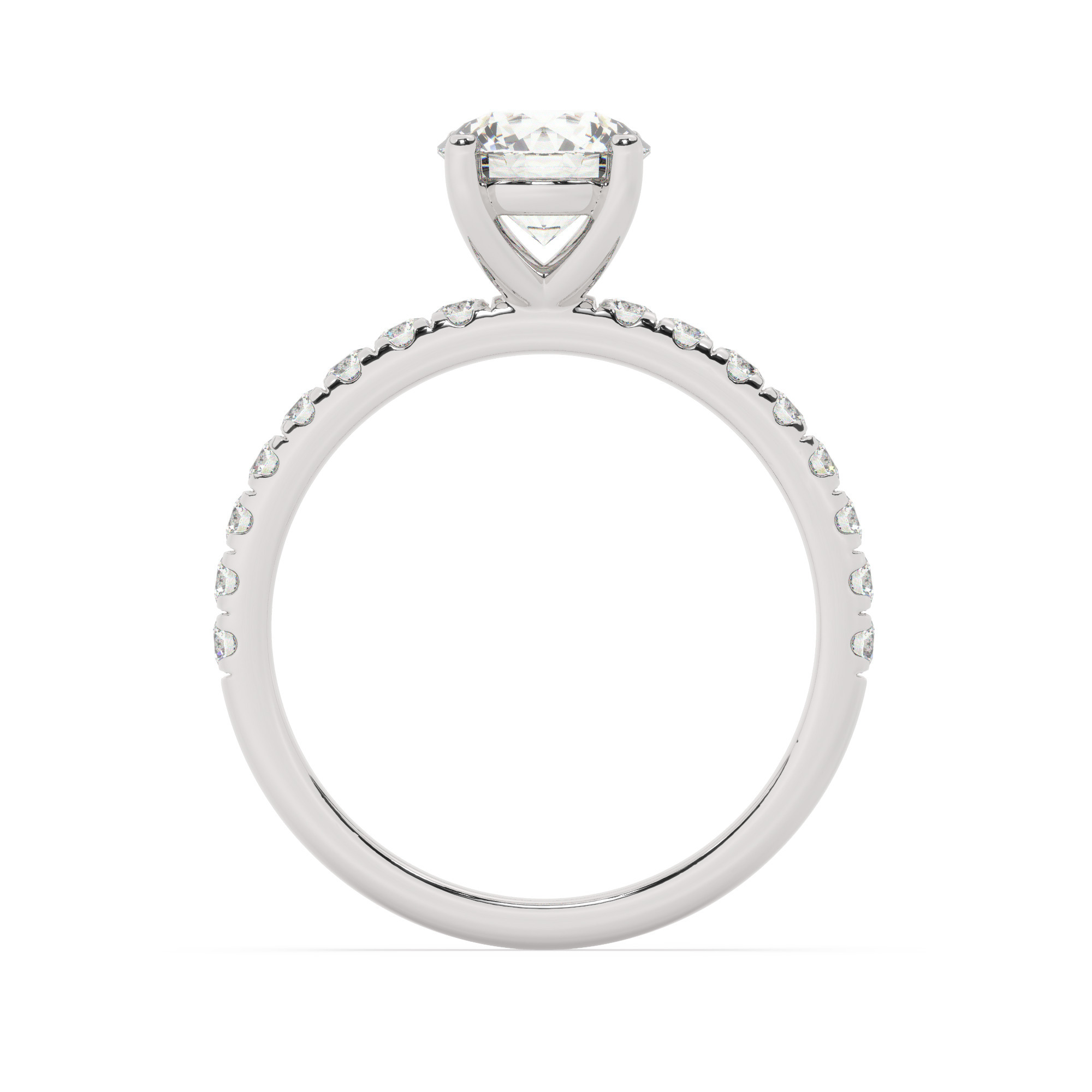 טבעת אירוסין סוליטר וזירקונים בצדדים דגם 50037 זהב לבן 14 קראט במרכז זירקוניה 1 קראט בחיתוך עגול מסביב ובצדדים זירקונים בחיתוך עגול – תמונה 3