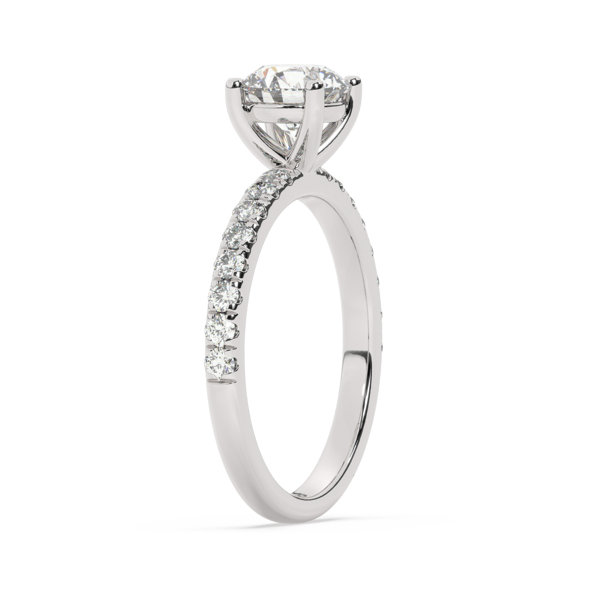 טבעת אירוסין סוליטר וזירקונים בצדדים דגם 50037 זהב לבן 14 קראט במרכז זירקוניה 1 קראט בחיתוך עגול מסביב ובצדדים זירקונים בחיתוך עגול – תמונה 4