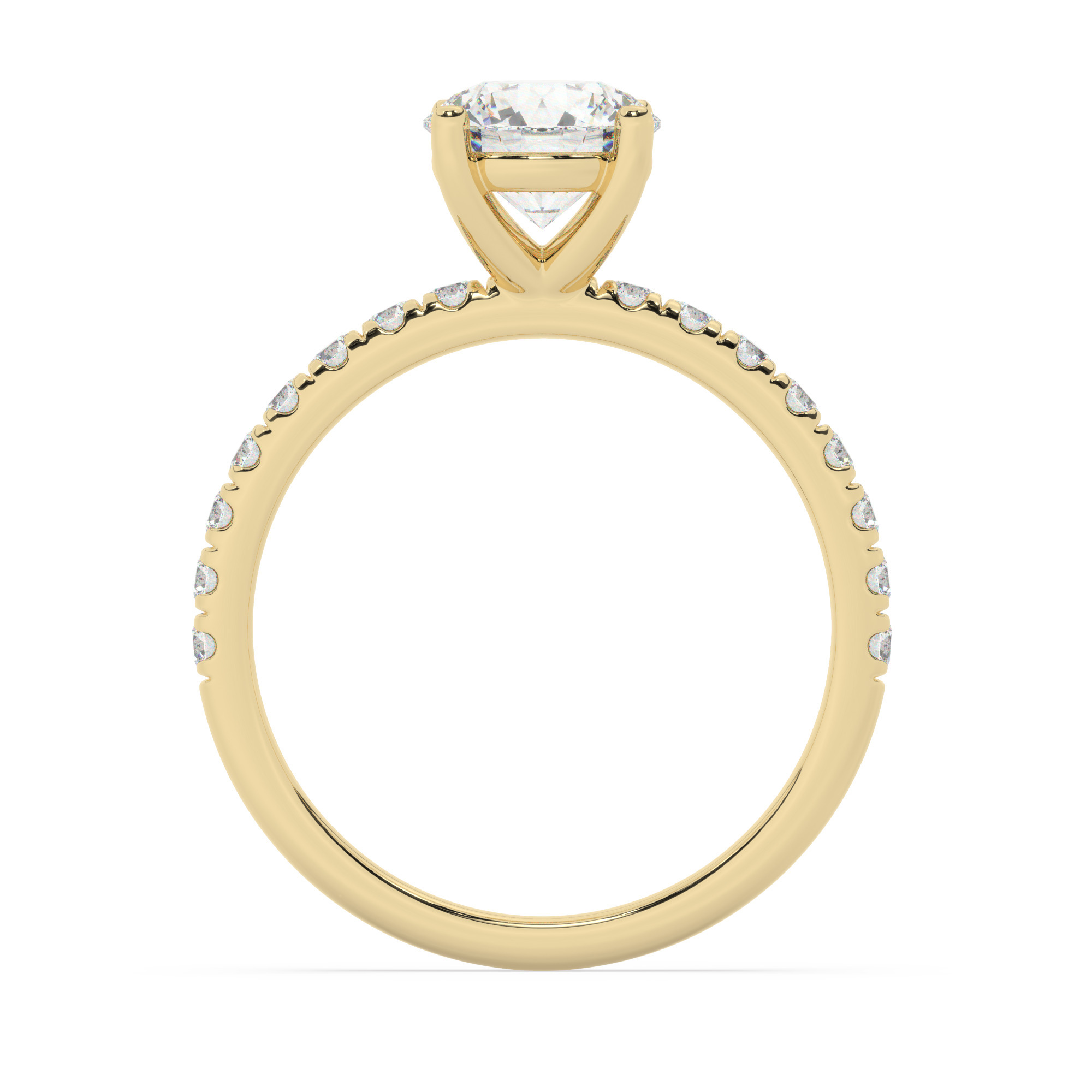 טבעת אירוסין סוליטר וזירקונים בצדדים דגם 50037 זהב צהוב 14 קראט במרכז זירקוניה 1.50 קראט בחיתוך עגול מסביב ובצדדים זירקונים בחיתוך עגול – תמונה 3