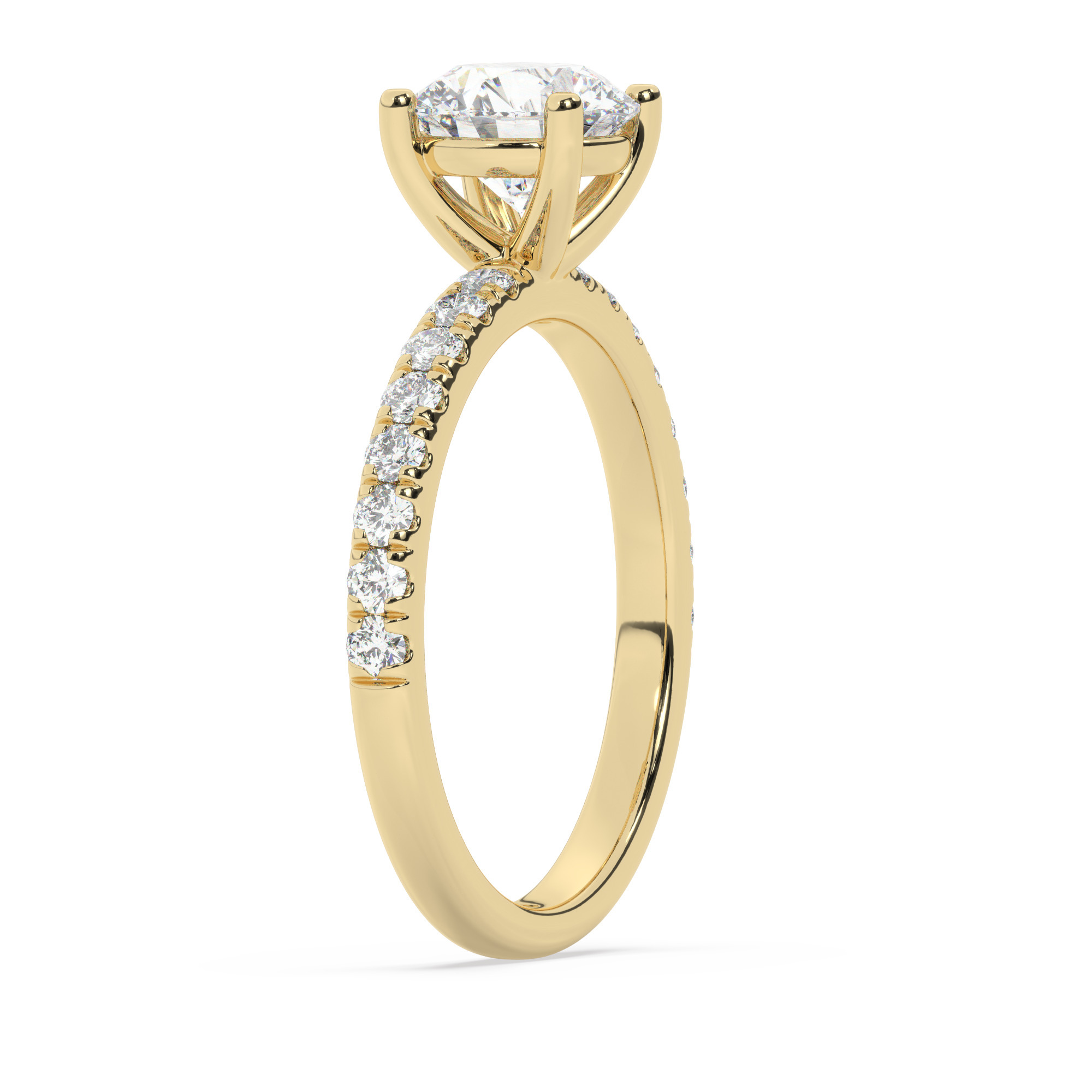 טבעת אירוסין סוליטר וזירקונים בצדדים דגם 50037 זהב צהוב 14 קראט במרכז זירקוניה 1.50 קראט בחיתוך עגול מסביב ובצדדים זירקונים בחיתוך עגול – תמונה 4