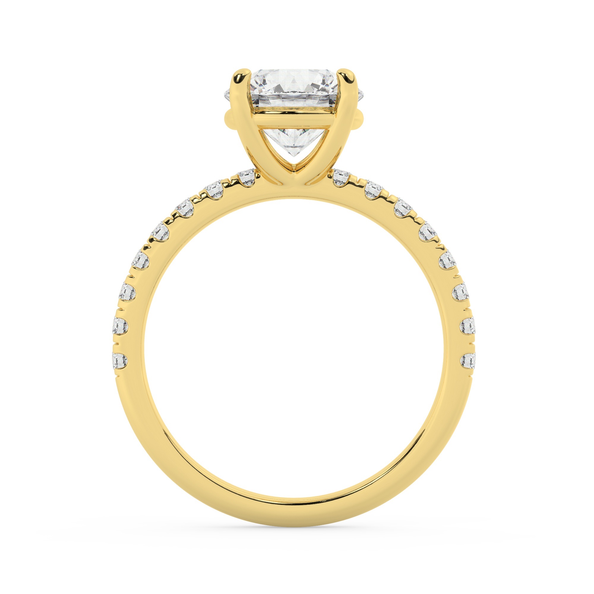 טבעת אירוסין סוליטר וזירקונים בצדדים דגם 50037 זהב צהוב 14 קראט במרכז זירקוניה 2 קראט בחיתוך עגול מסביב ובצדדים זירקונים בחיתוך עגול – תמונה 3