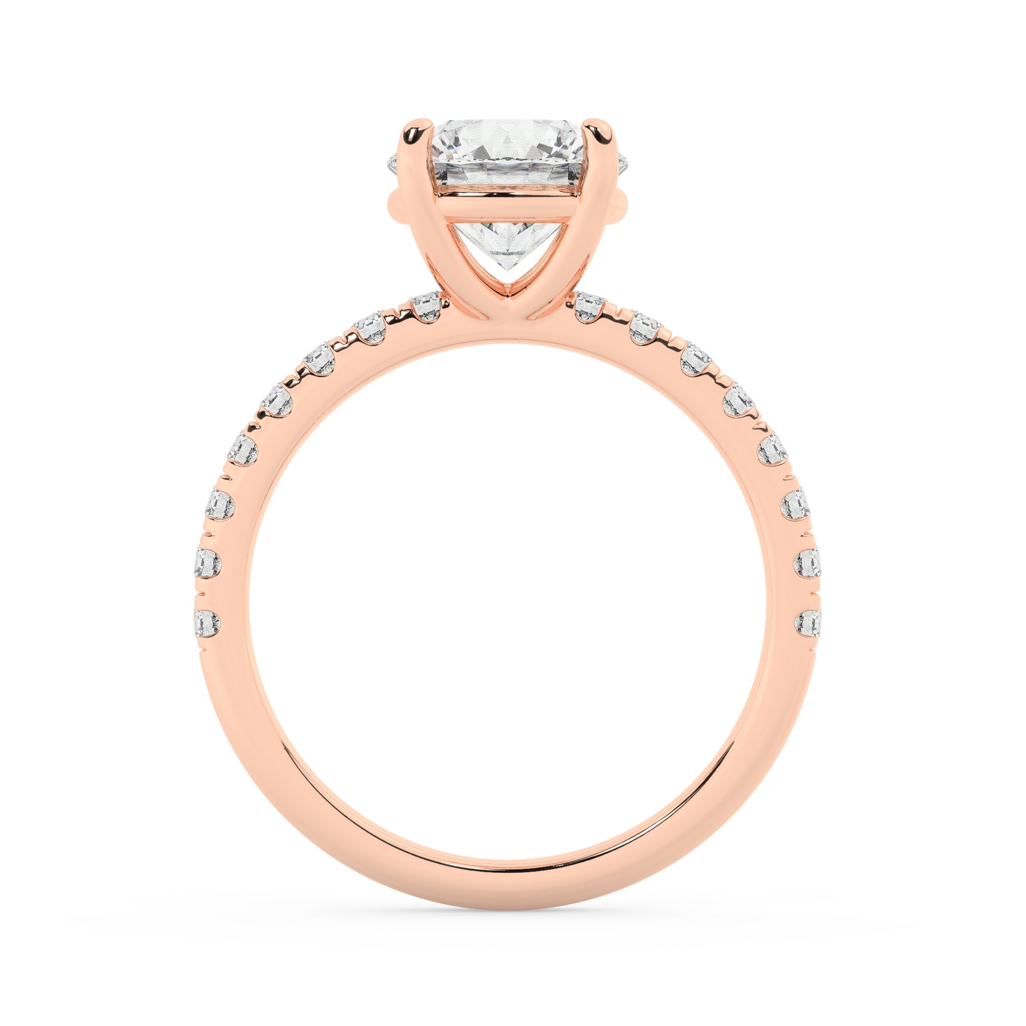 טבעת אירוסין סוליטר וזירקונים בצדדים דגם 50037 זהב אדום רוזגולד 14 קראט במרכז זירקוניה 2.50 קראט בחיתוך עגול מסביב ובצדדים זירקונים בחיתוך עגול – תמונה 3