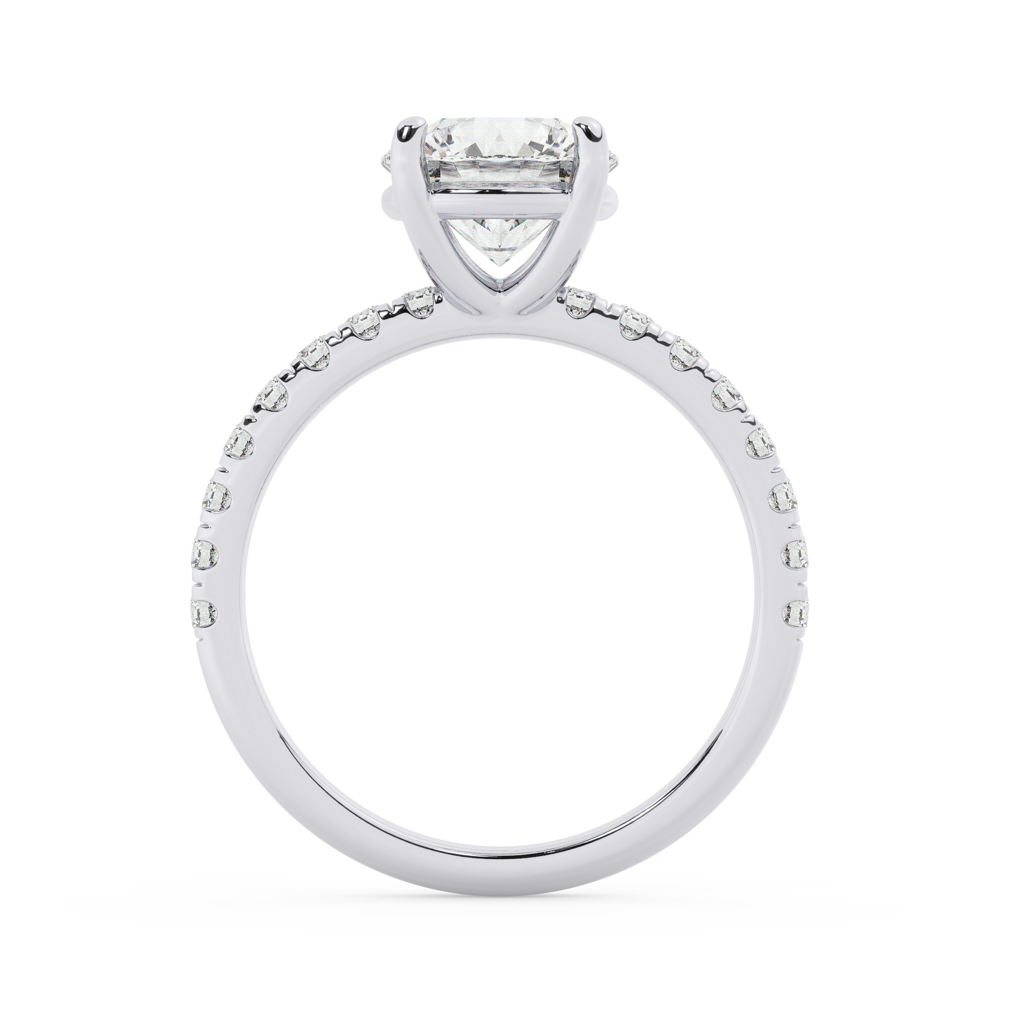 טבעת אירוסין סוליטר וזירקונים בצדדים דגם 50037 זהב לבן 14 קראט במרכז זירקוניה 2.50 קראט בחיתוך עגול מסביב ובצדדים זירקונים בחיתוך עגול – תמונה 3