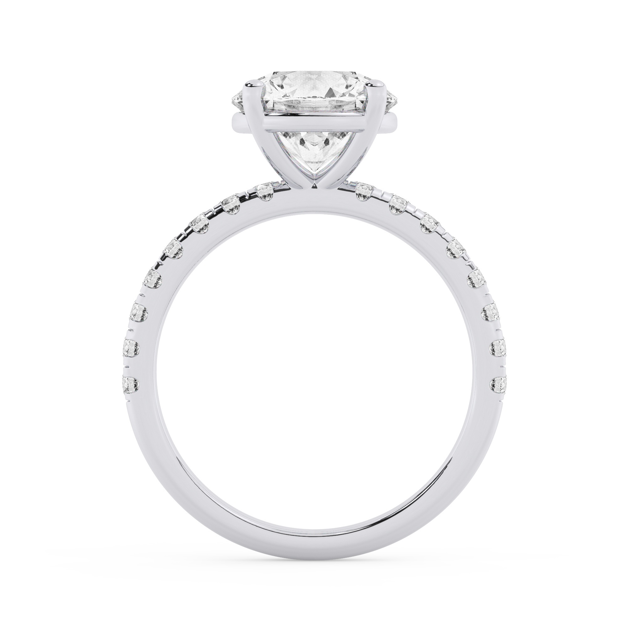 טבעת אירוסין סוליטר וזירקונים בצדדים דגם 50037 זהב לבן 14 קראט במרכז זירקוניה 3 קראט בחיתוך עגול מסביב ובצדדים זירקונים בחיתוך עגול – תמונה 3