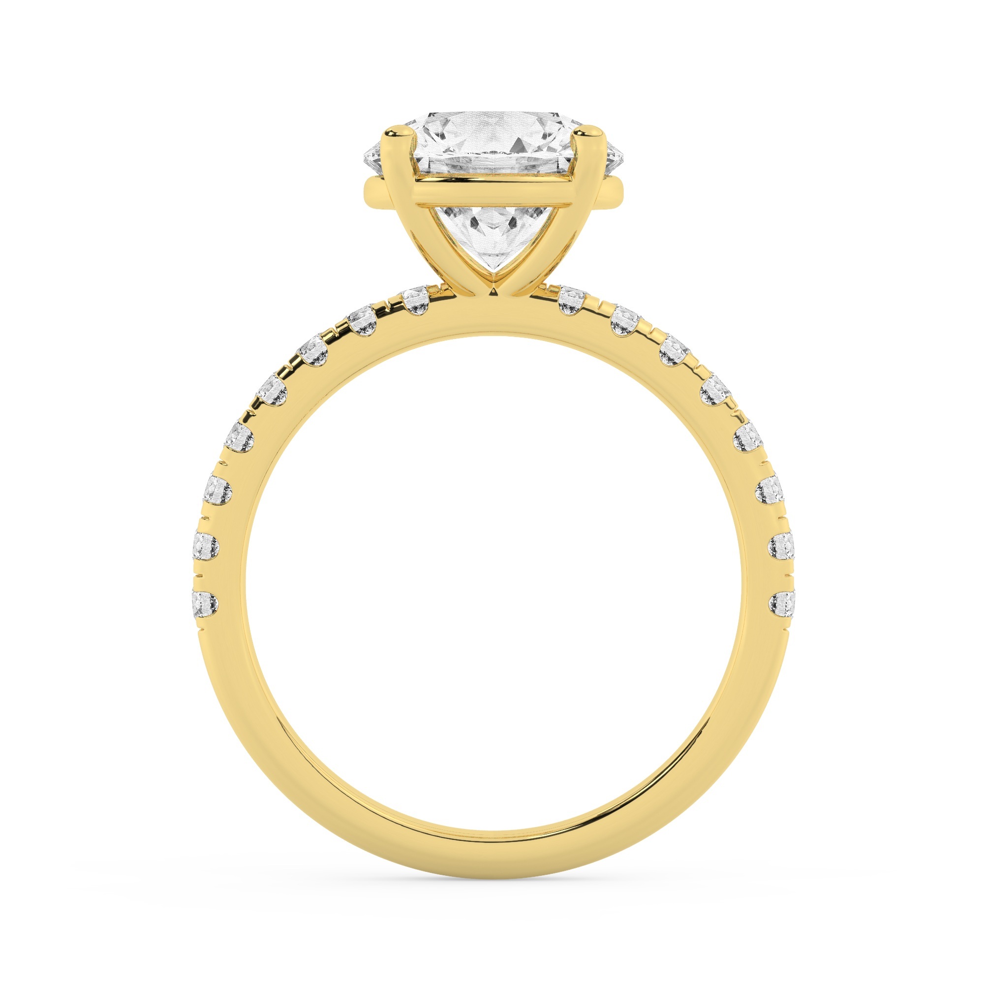 טבעת אירוסין סוליטר וזירקונים בצדדים דגם 50037 זהב צהוב 14 קראט במרכז זירקוניה 4 קראט בחיתוך עגול מסביב ובצדדים זירקונים בחיתוך עגול – תמונה 3