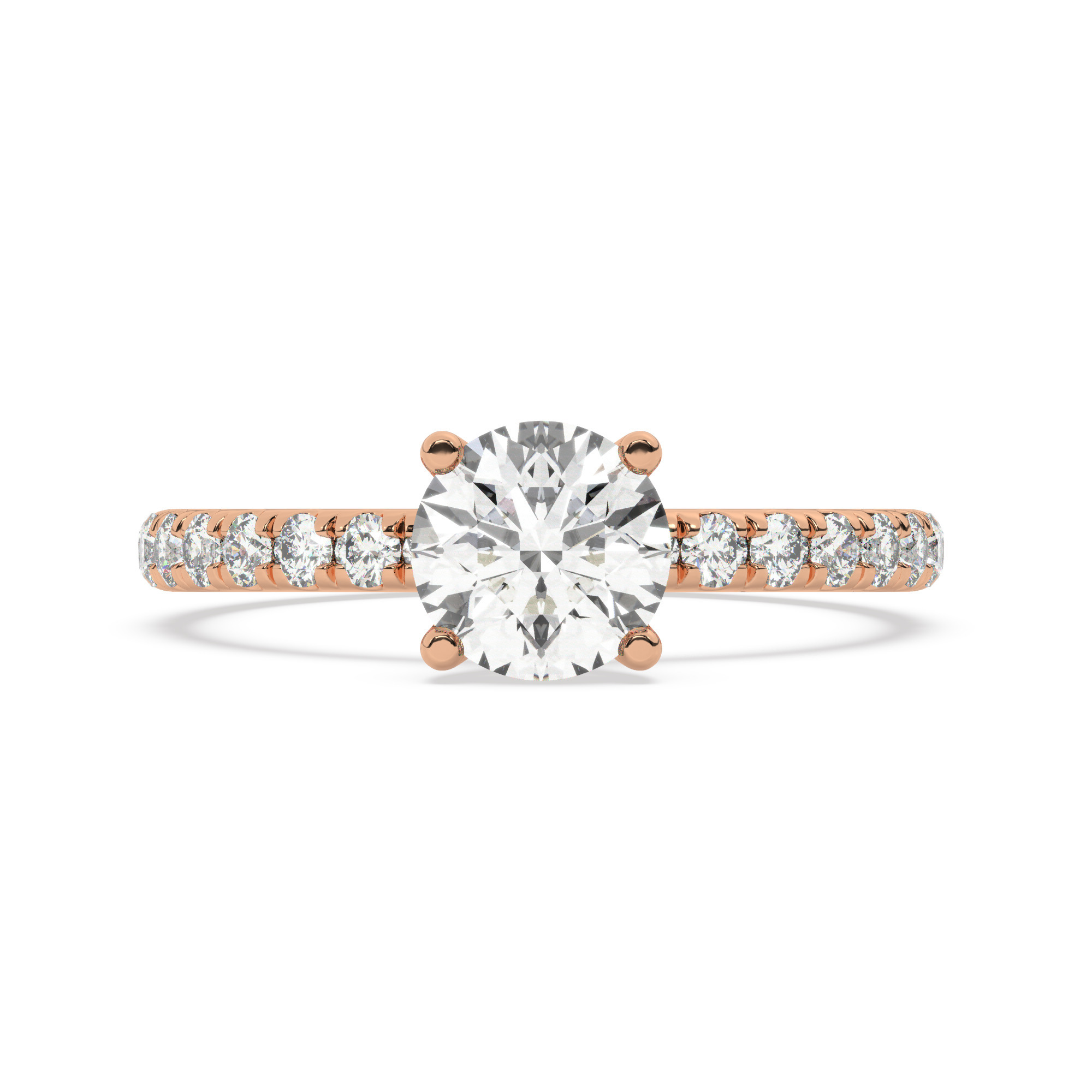 טבעת אירוסין סוליטר וזירקונים בצדדים דגם 50037 זהב אדום רוזגולד 14 קראט במרכז זירקוניה 0.50 קראט בחיתוך עגול מסביב ובצדדים זירקונים בחיתוך עגול – תמונה 2