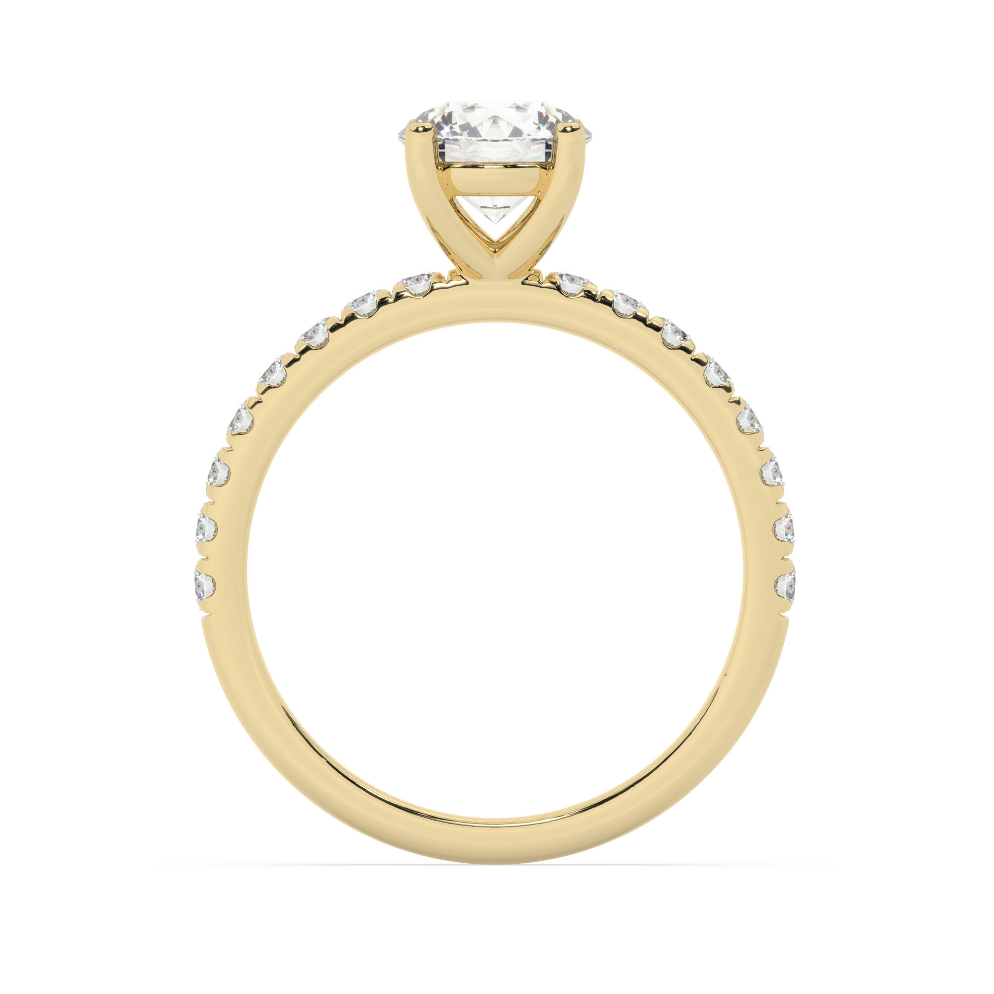 טבעת אירוסין סוליטר וזירקונים בצדדים דגם 50037 זהב צהוב 14 קראט במרכז זירקוניה 0.75 קראט בחיתוך עגול מסביב ובצדדים זירקונים בחיתוך עגול – תמונה 3