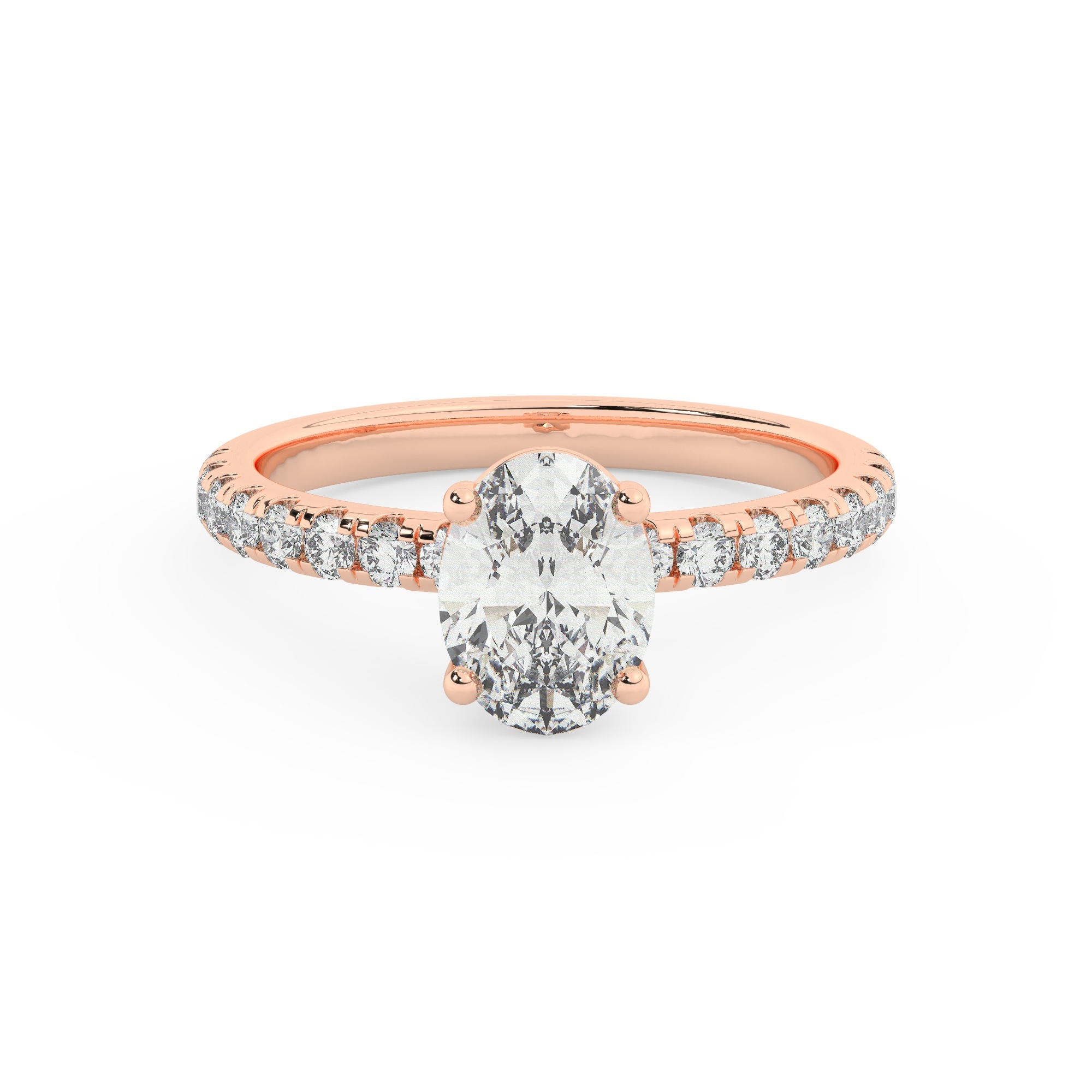 טבעת אירוסין סוליטר וזירקונים בצדדים דגם 50037 זהב אדום רוזגולד 14 קראט במרכז זירקוניה 1 קראט בחיתוך אובל מסביב ובצדדים זירקונים בחיתוך עגול – תמונה 2