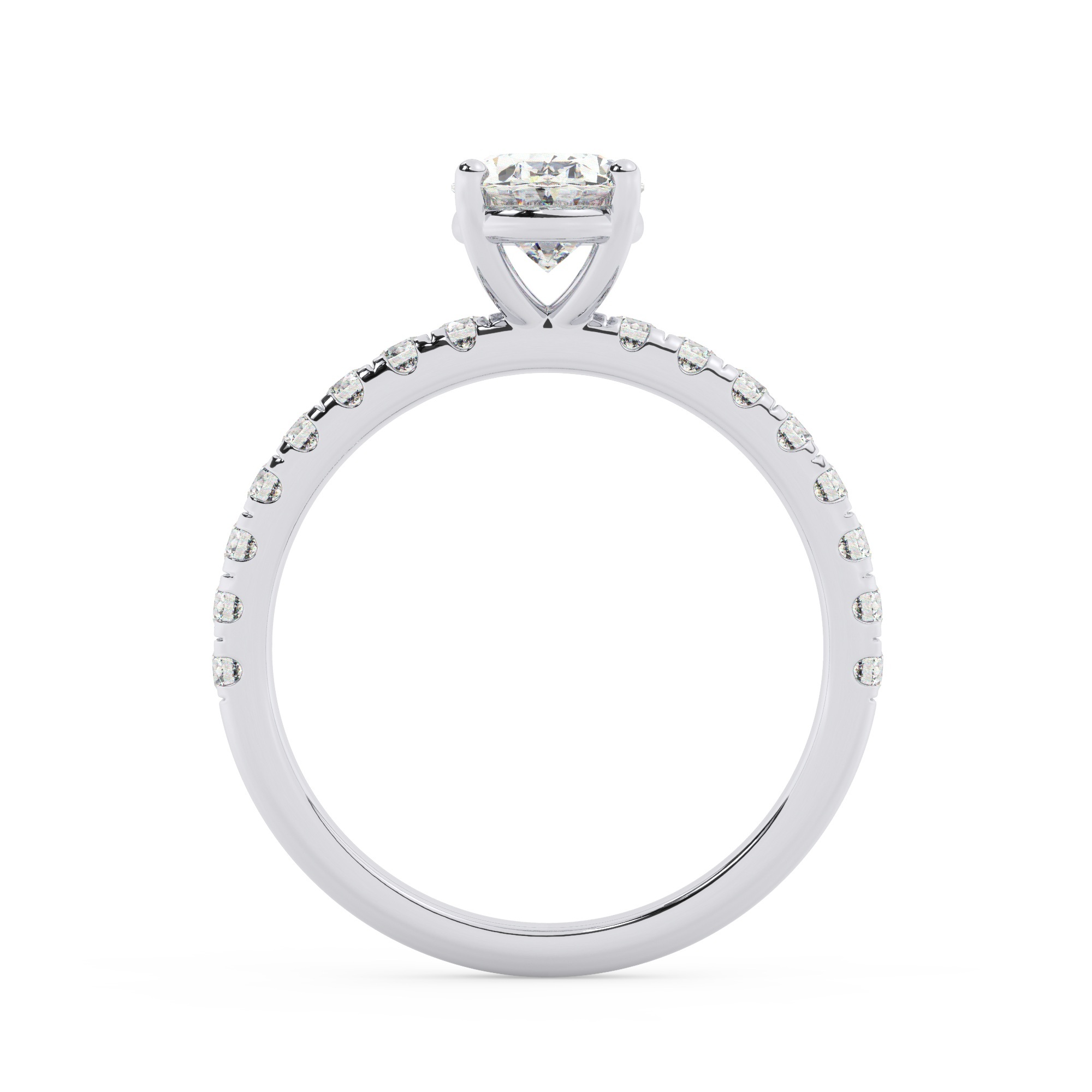 טבעת אירוסין סוליטר וזירקונים בצדדים דגם 50037 זהב לבן 14 קראט במרכז זירקוניה 1 קראט בחיתוך אובל מסביב ובצדדים זירקונים בחיתוך עגול – תמונה 3