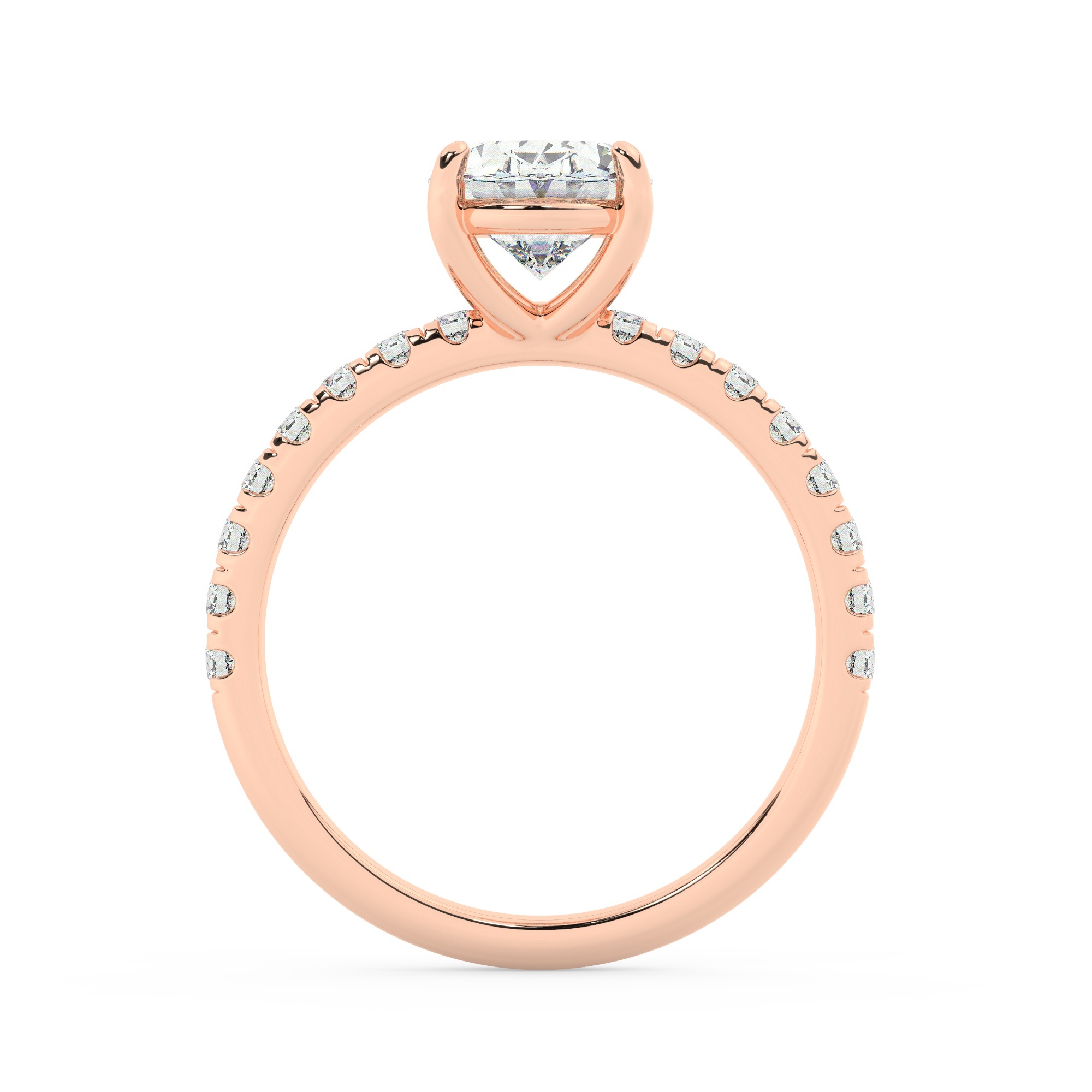 טבעת אירוסין סוליטר וזירקונים בצדדים דגם 50037 זהב אדום רוזגולד 14 קראט במרכז זירקוניה 2 קראט בחיתוך אובל מסביב ובצדדים זירקונים בחיתוך עגול – תמונה 3