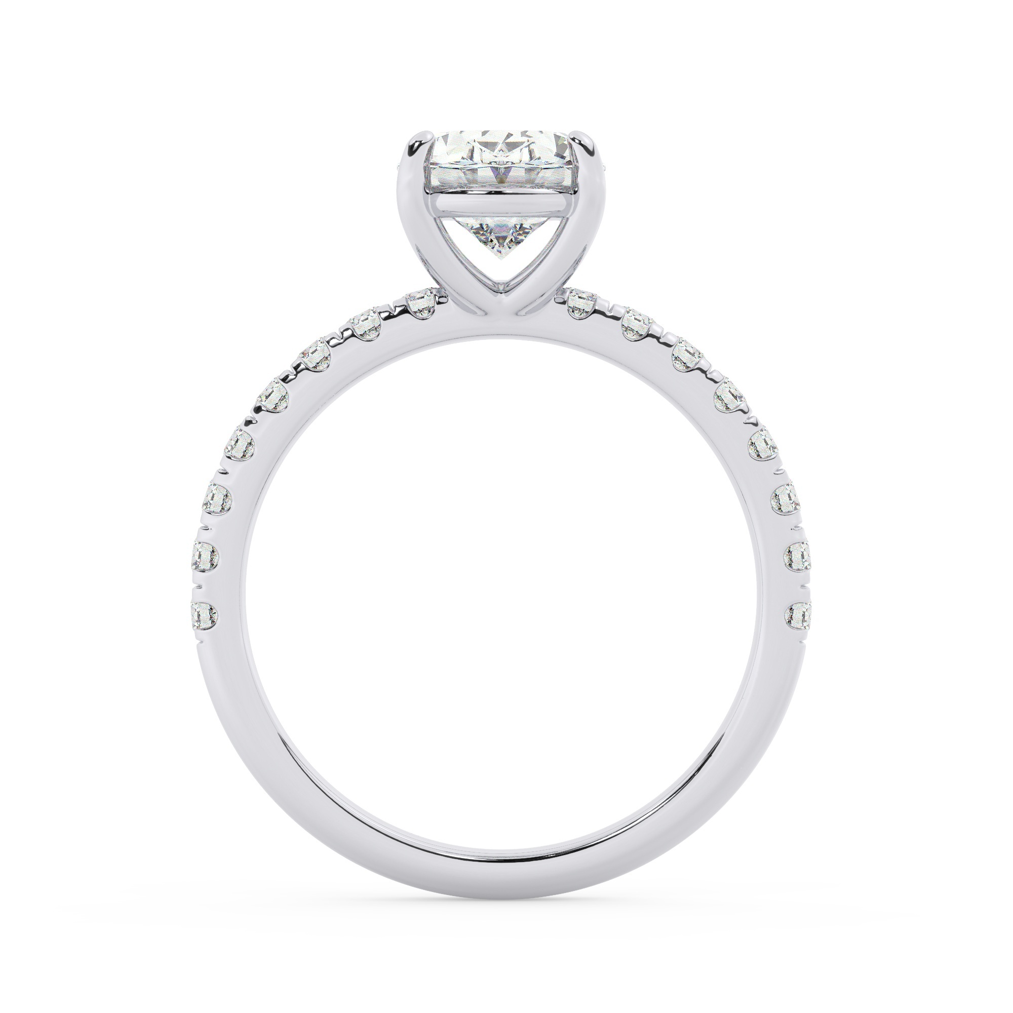 טבעת אירוסין סוליטר וזירקונים בצדדים דגם 50037 זהב לבן 14 קראט במרכז זירקוניה 2.50 קראט בחיתוך אובל מסביב ובצדדים זירקונים בחיתוך עגול – תמונה 3