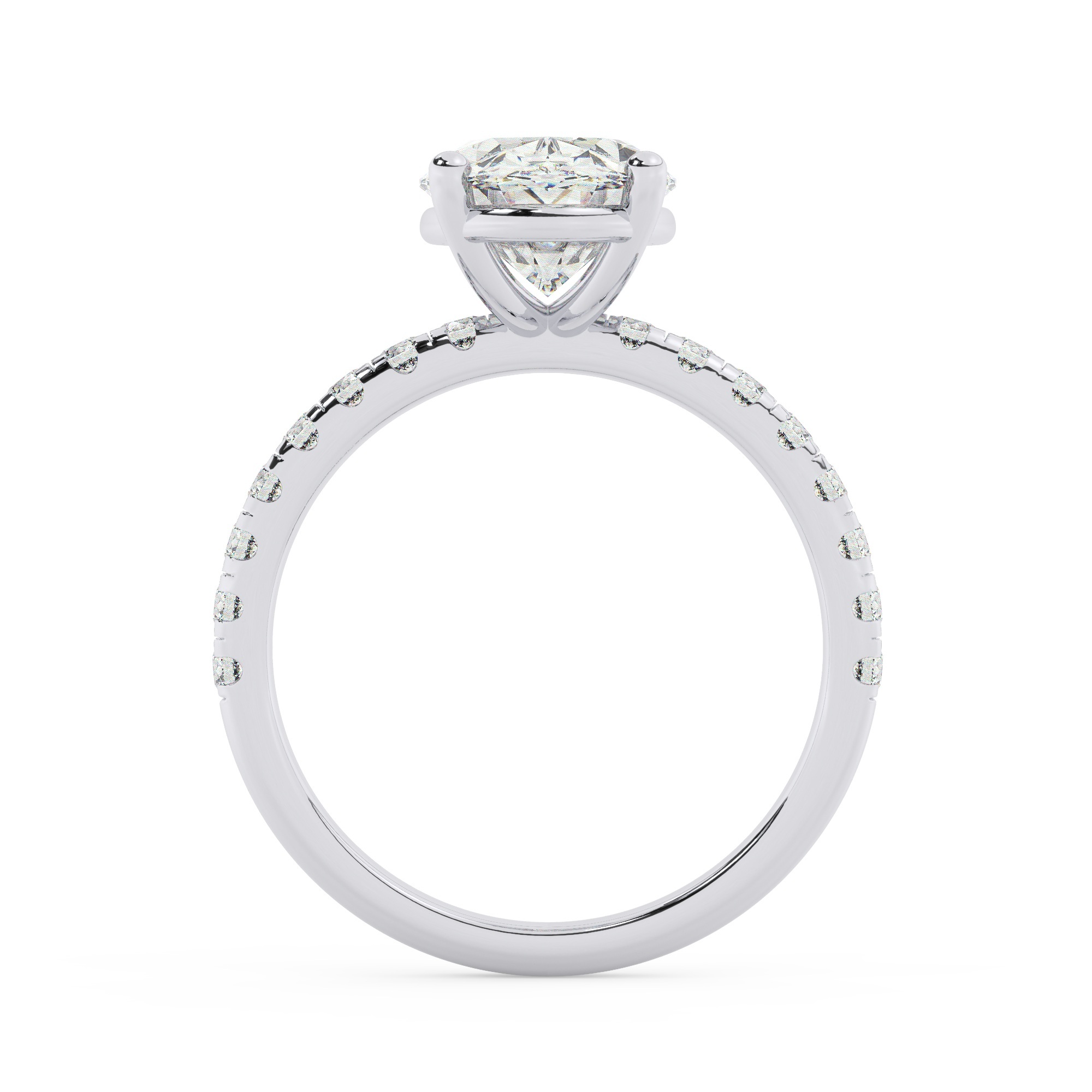 טבעת אירוסין סוליטר וזירקונים בצדדים דגם 50037 זהב לבן 14 קראט במרכז זירקוניה 3 קראט בחיתוך אובל מסביב ובצדדים זירקונים בחיתוך עגול – תמונה 3