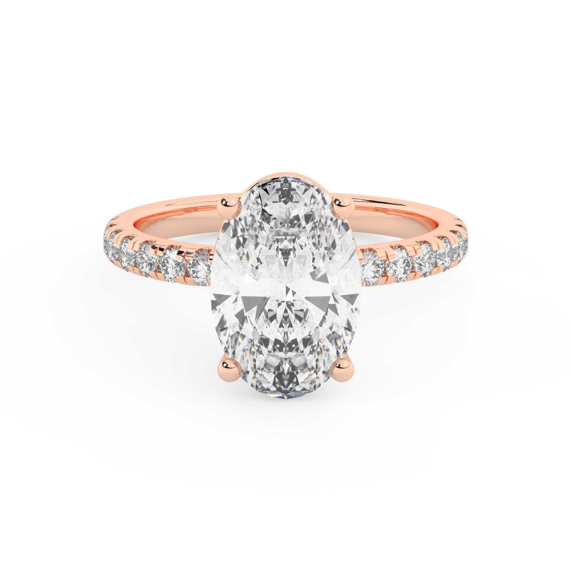 טבעת אירוסין סוליטר וזירקונים בצדדים דגם 50037 זהב אדום רוזגולד 14 קראט במרכז זירקוניה 4 קראט בחיתוך אובל מסביב ובצדדים זירקונים בחיתוך עגול – תמונה 2