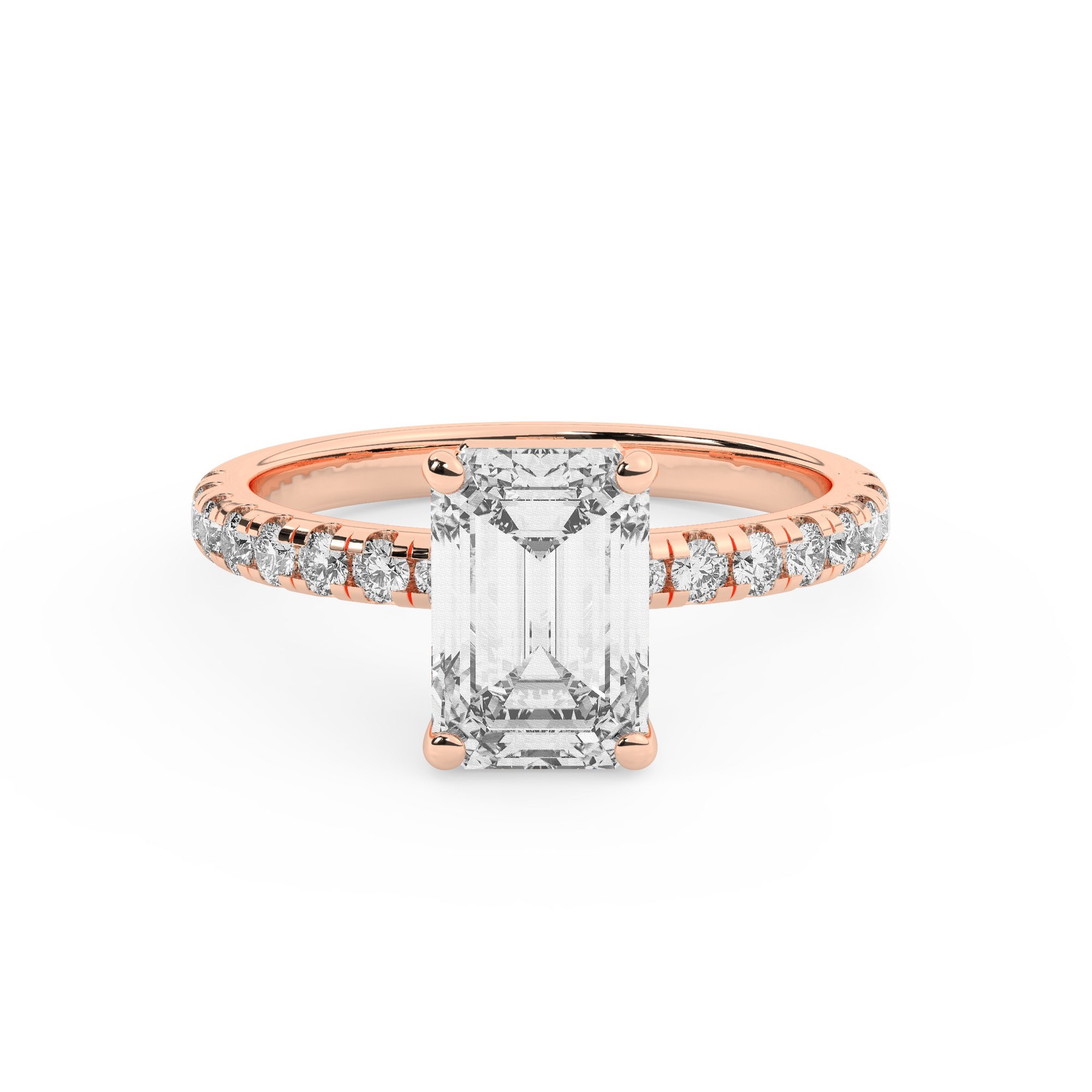 טבעת אירוסין סוליטר וזירקונים בצדדים דגם 50037 זהב אדום רוזגולד 14 קראט במרכז זירקוניה 5 קראט בחיתוך אמרלד מסביב ובצדדים זירקונים בחיתוך עגול – תמונה 2