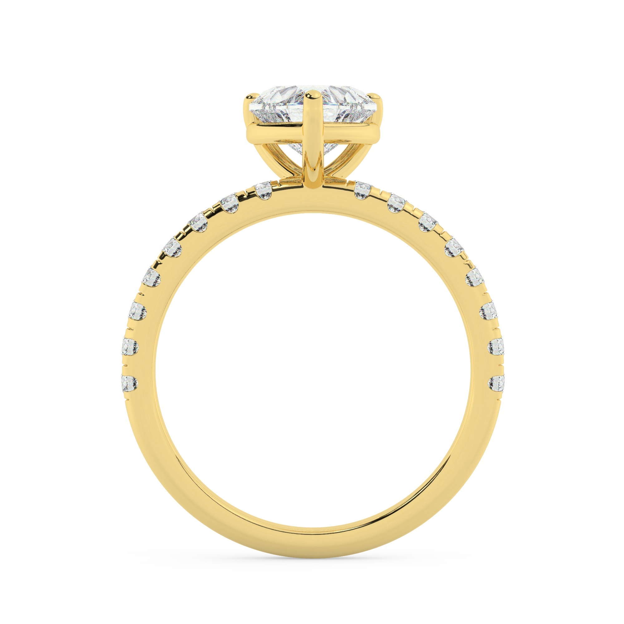 טבעת אירוסין סוליטר וזירקונים בצדדים דגם 50037 זהב צהוב 14 קראט במרכז זירקוניה 2.50 קראט בחיתוך לב מסביב ובצדדים זירקונים בחיתוך עגול – תמונה 3