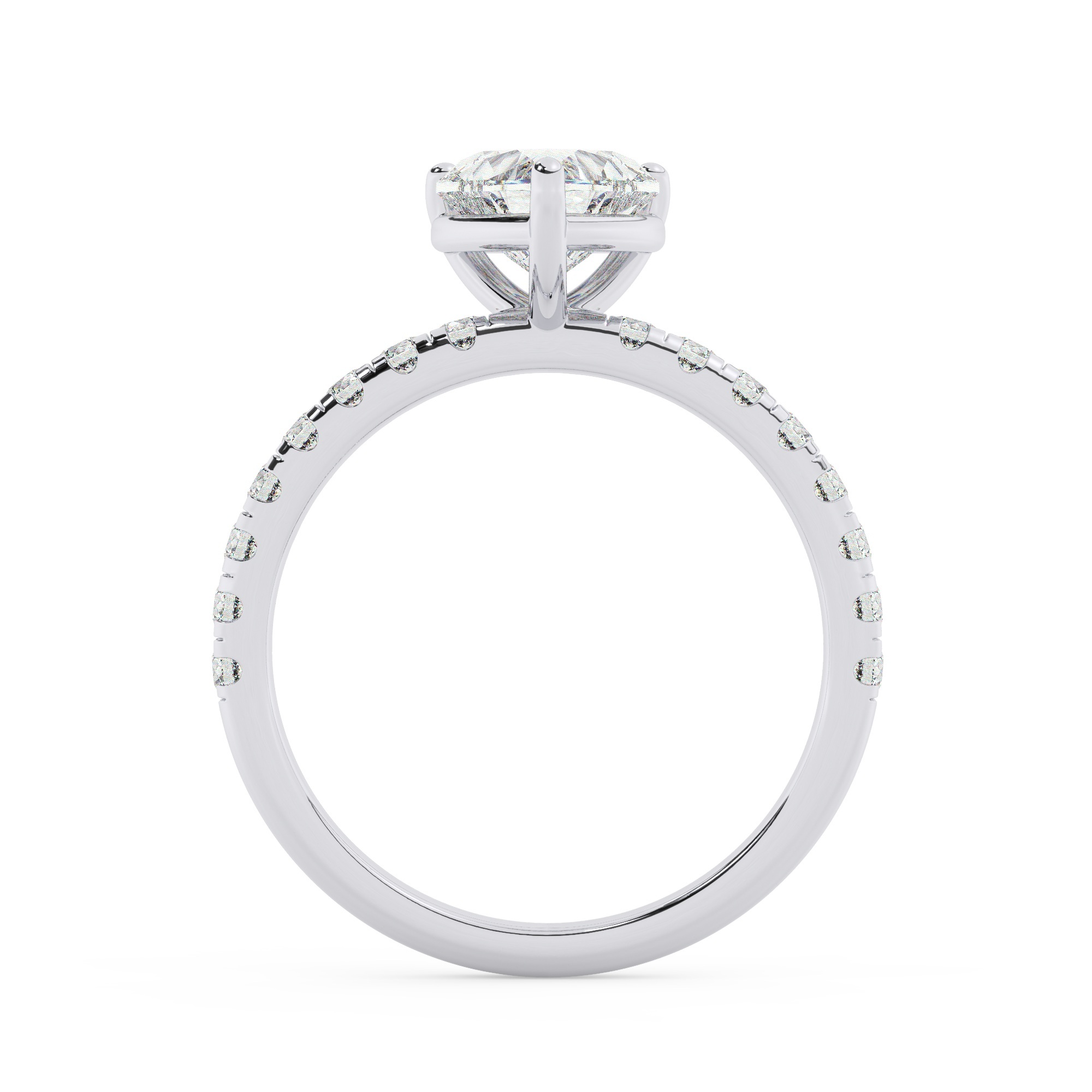 טבעת אירוסין סוליטר וזירקונים בצדדים דגם 50037 זהב לבן 14 קראט במרכז זירקוניה 5 קראט בחיתוך לב מסביב ובצדדים זירקונים בחיתוך עגול – תמונה 3