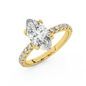 טבעת אירוסין סוליטר וזירקונים בצדדים דגם 50037 זהב צהוב 14 קראט במרכז זירקוניה 2 קראט בחיתוך מרקיזה מסביב ובצדדים זירקונים בחיתוך עגול