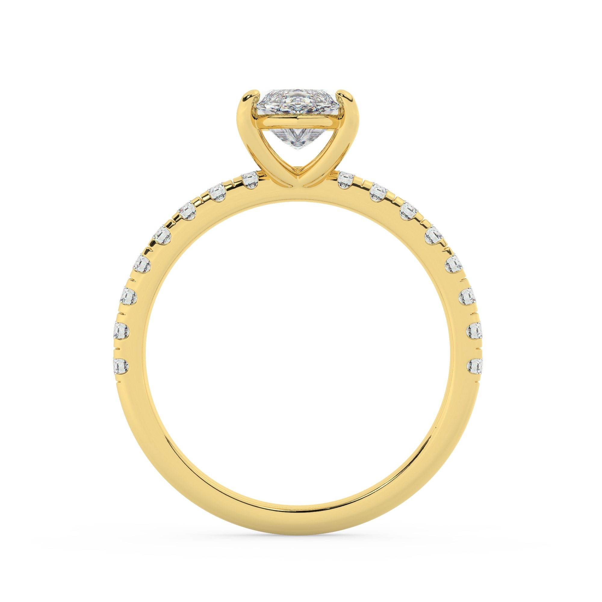 טבעת אירוסין סוליטר וזירקונים בצדדים דגם 50037 זהב צהוב 14 קראט במרכז זירקוניה 0.75 קראט בחיתוך מרקיזה מסביב ובצדדים זירקונים בחיתוך עגול – תמונה 3