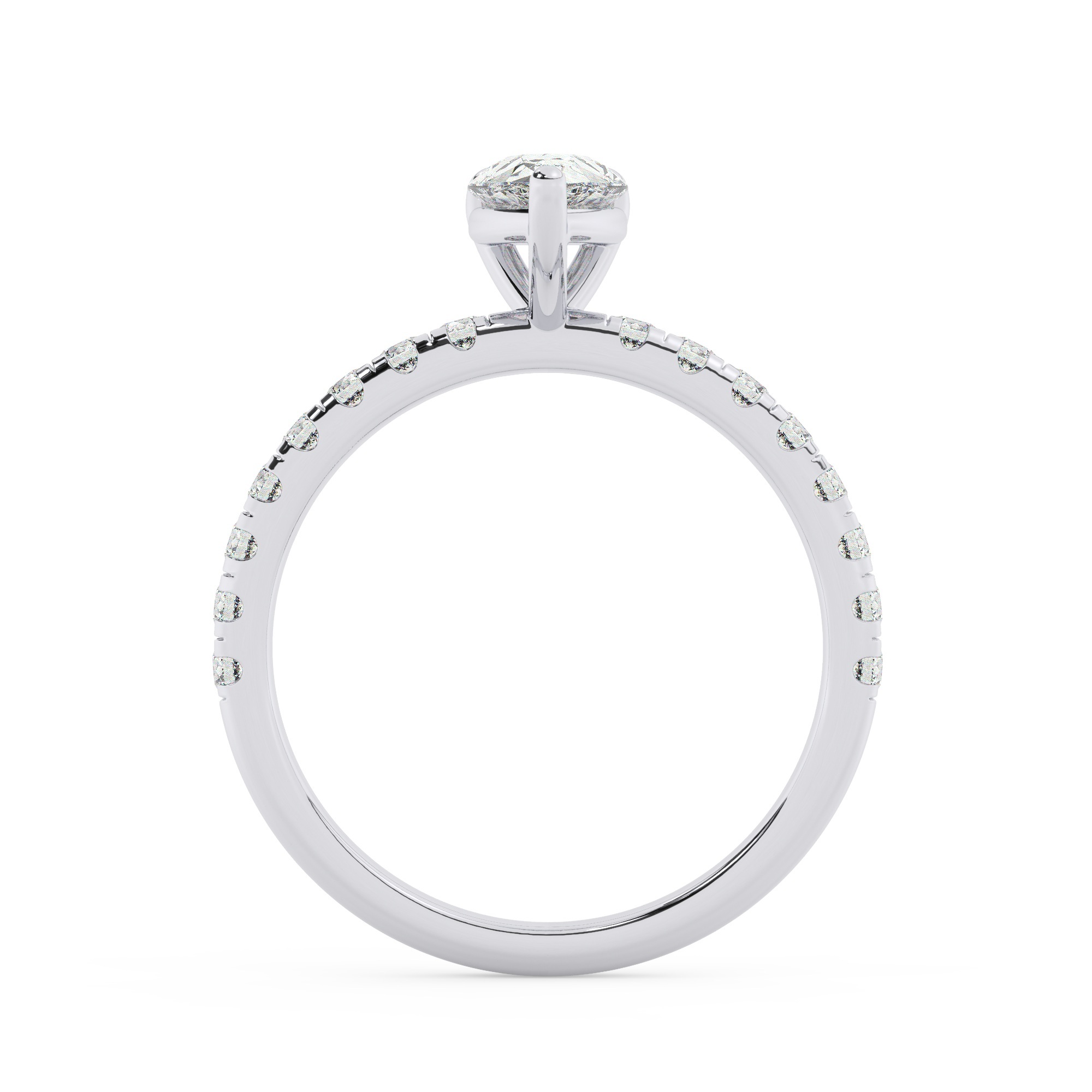 טבעת אירוסין סוליטר וזירקונים בצדדים דגם 50037 זהב לבן 14 קראט במרכז זירקוניה 3 קראט בחיתוך טיפה מסביב ובצדדים זירקונים בחיתוך עגול – תמונה 3