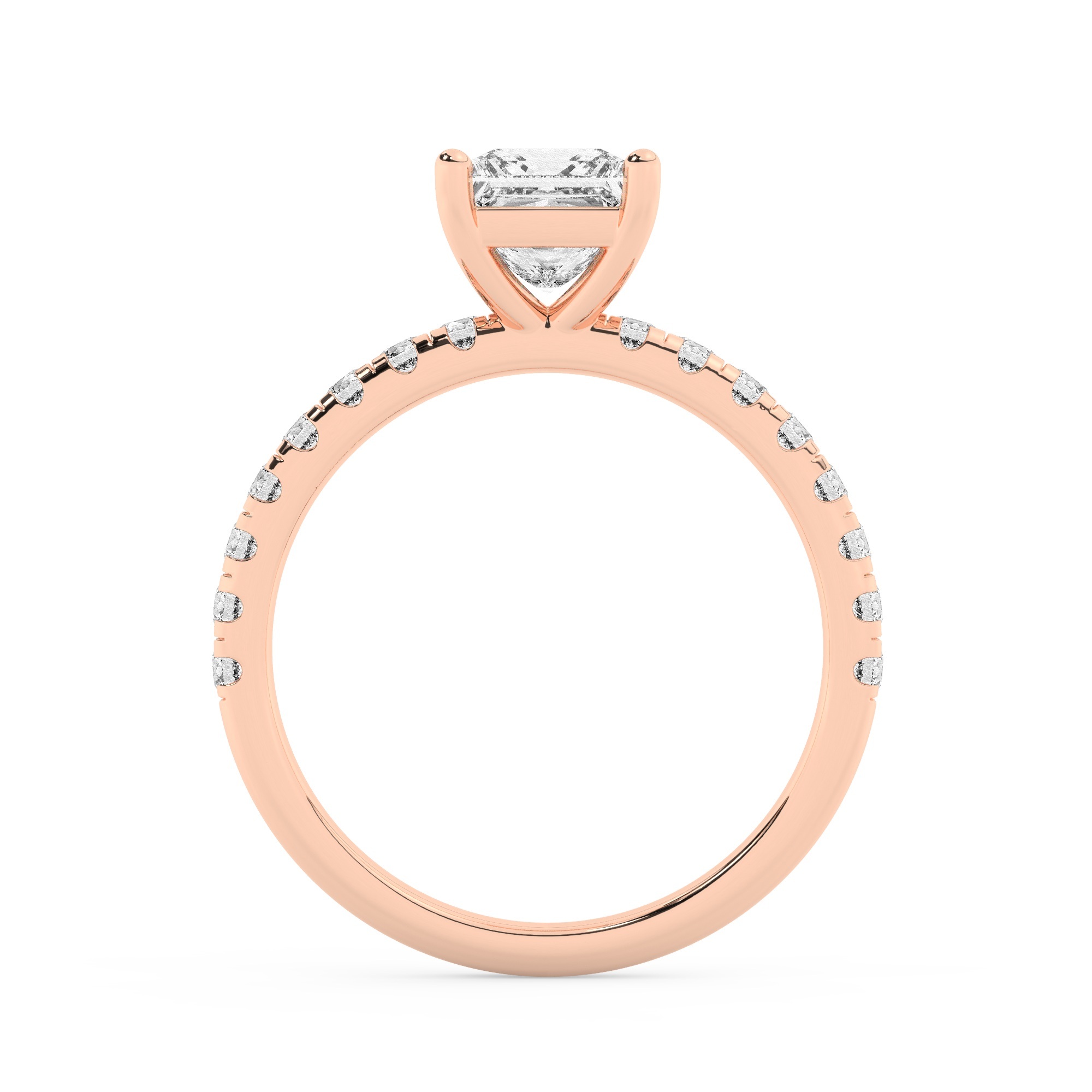 טבעת אירוסין סוליטר וזירקונים בצדדים דגם 50037 זהב אדום רוזגולד 14 קראט במרכז זירקוניה 1 קראט בחיתוך פרינסס מסביב ובצדדים זירקונים בחיתוך עגול – תמונה 3