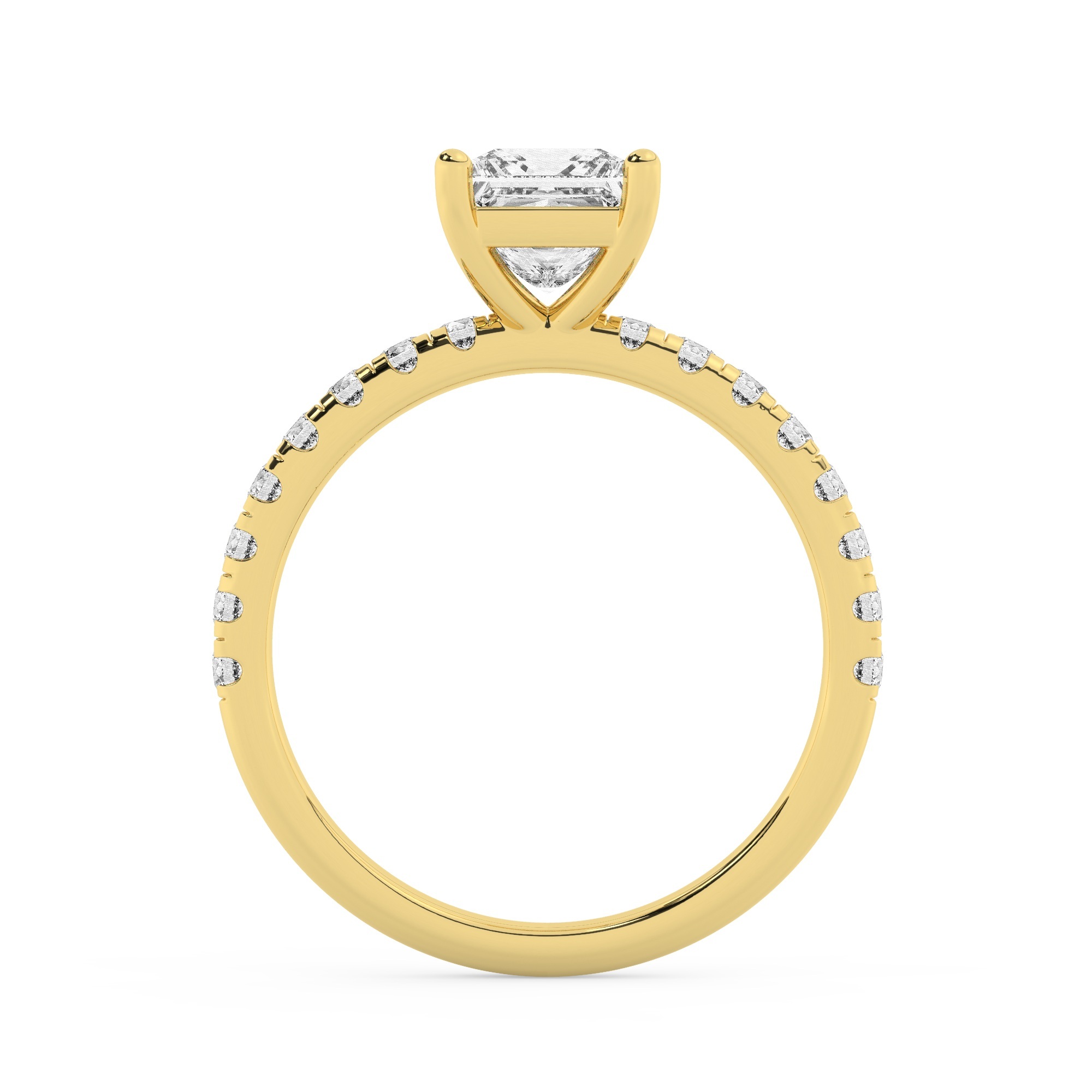 טבעת אירוסין סוליטר וזירקונים בצדדים דגם 50037 זהב צהוב 14 קראט במרכז זירקוניה 0.50 קראט בחיתוך פרינסס מסביב ובצדדים זירקונים בחיתוך עגול – תמונה 3