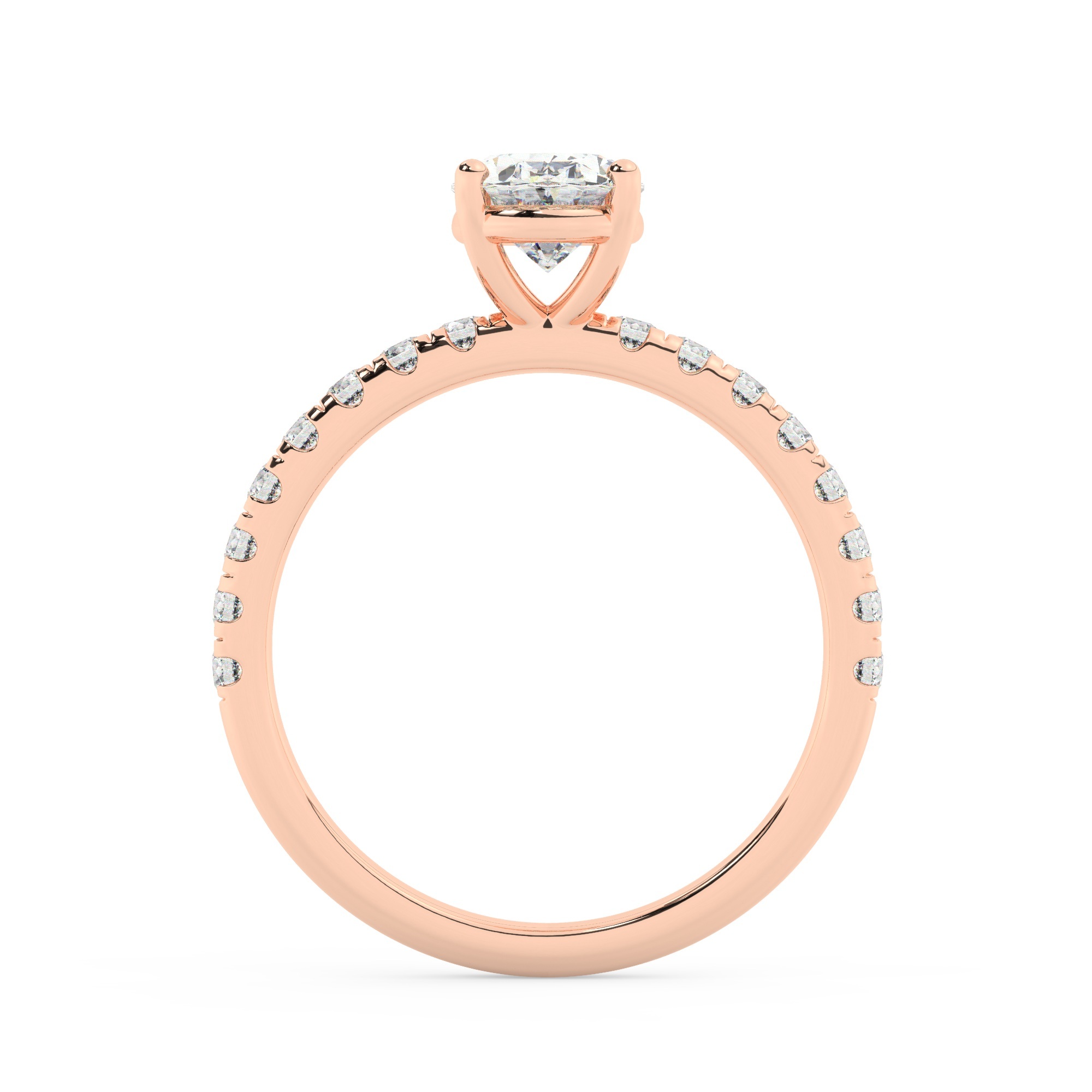 טבעת אירוסין סוליטר ויהלומים בצדדים דגם 50037 זהב אדום רוזגולד 14 קראט במרכז יהלום טבעי 1 קראט בחיתוך אובל עם תעודה גמולוגית אמריקאית GIA מסביב ובצדדים יהלומים טבעים במשקל כולל של 0.32 קראט בחיתוך עגול – תמונה 3