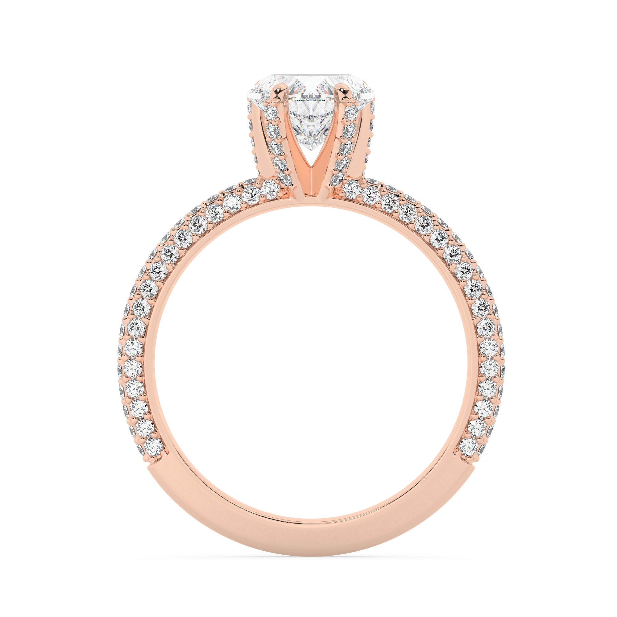 טבעת אירוסין סוליטר ויהלומים בצדדים דגם 50012 זהב אדום רוזגולד 14 קראט במרכז זירקוניה 1.50 קראט בחיתוך לב מסביב ובצדדים זירקונים בחיתוך עגול – תמונה 3