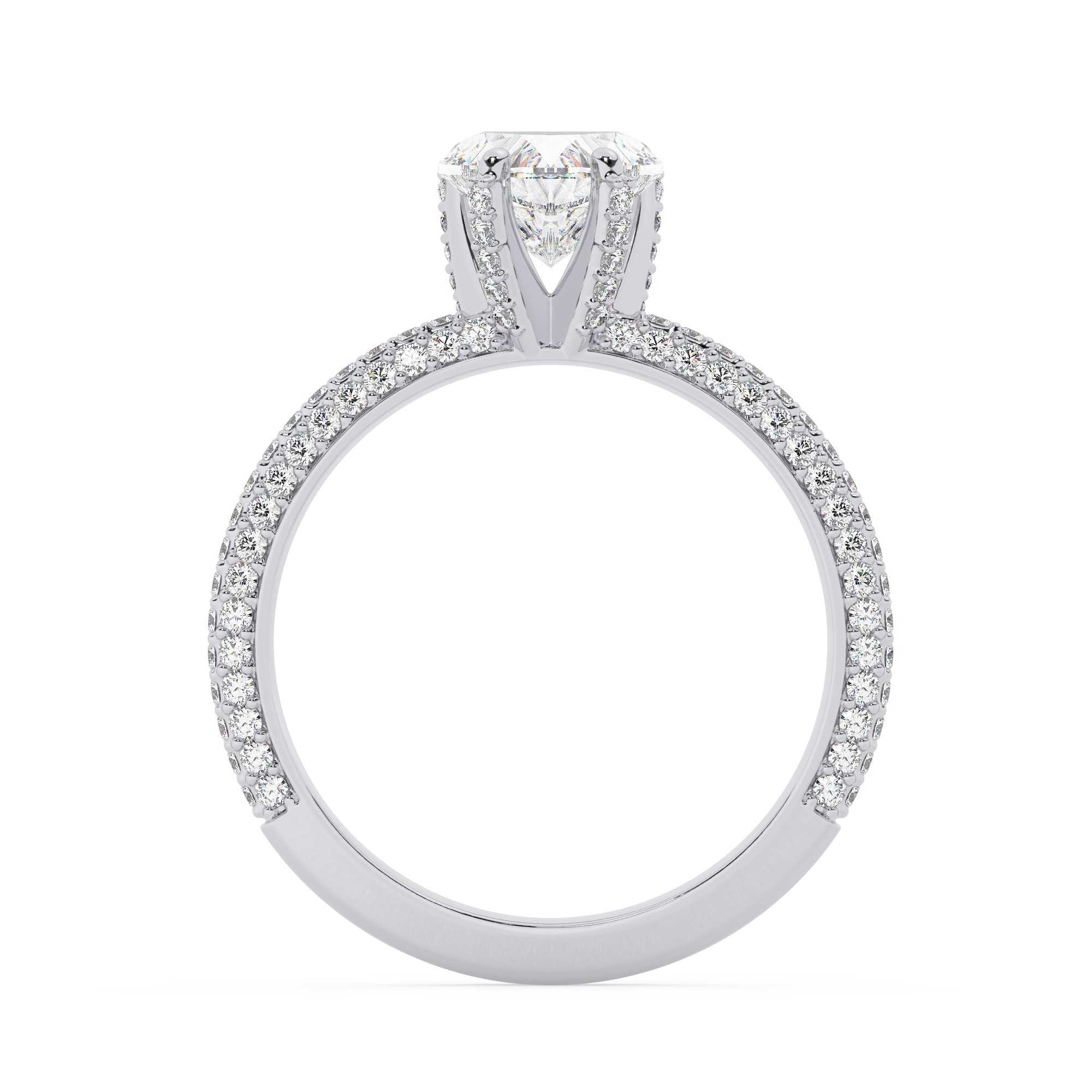 טבעת אירוסין סוליטר ויהלומים בצדדים דגם 50012 זהב לבן 14 קראט במרכז זירקוניה 4 קראט בחיתוך לב מסביב ובצדדים זירקונים בחיתוך עגול – תמונה 3