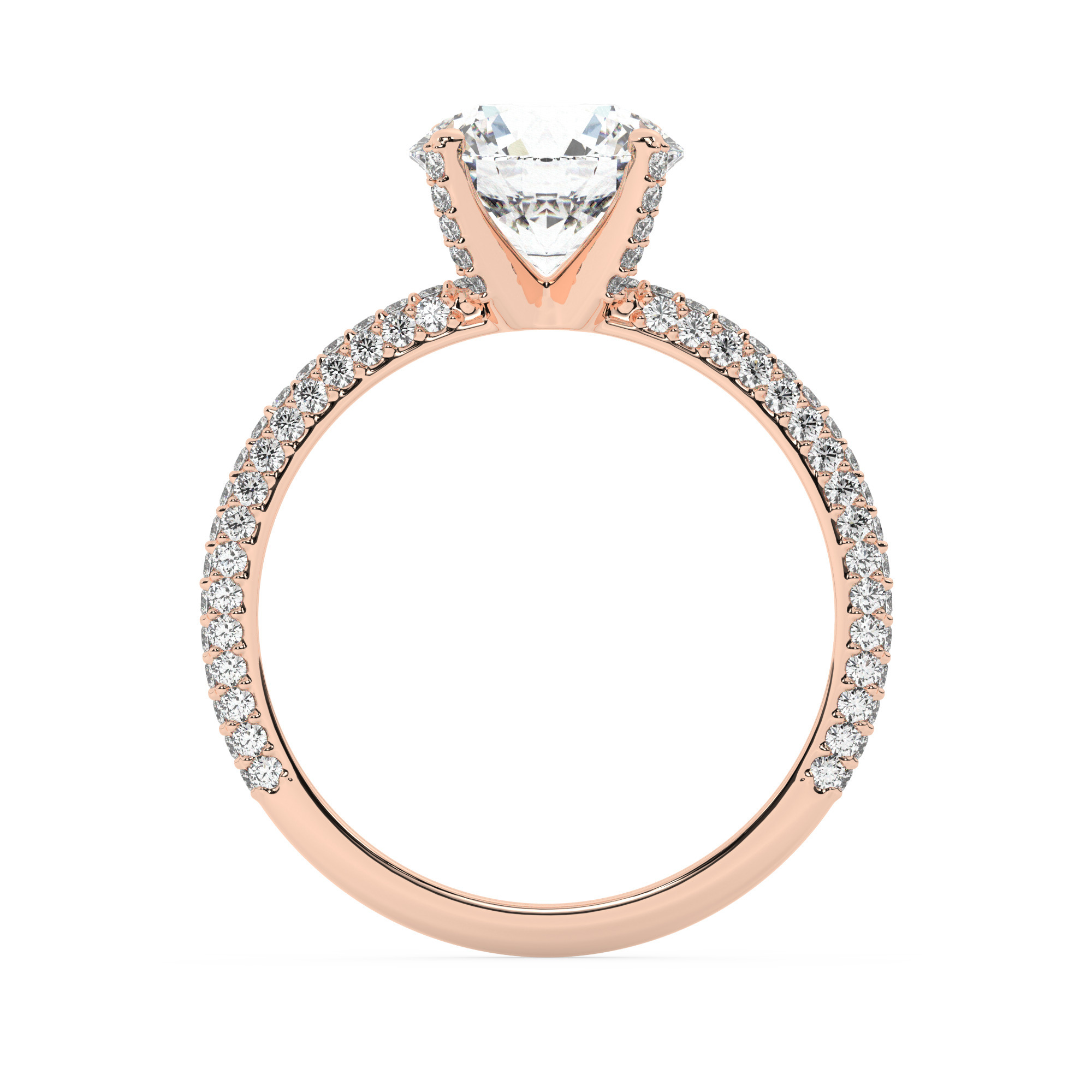 טבעת אירוסין סוליטר ויהלומים בצדדים דגם 50012 זהב אדום רוזגולד 14 קראט במרכז זירקוניה 4 קראט בחיתוך עגול מסביב ובצדדים זירקונים בחיתוך עגול – תמונה 3