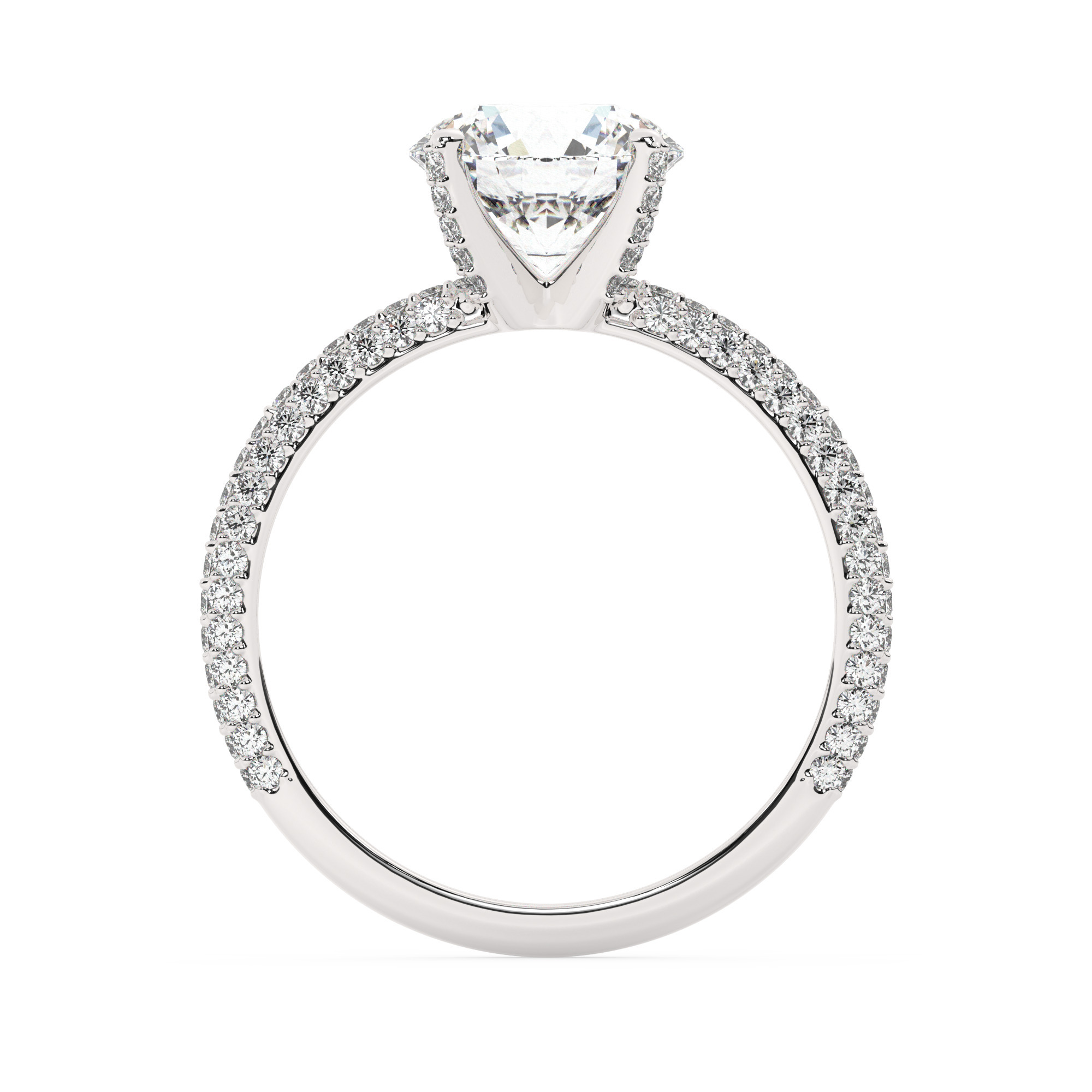 טבעת אירוסין סוליטר ויהלומים בצדדים דגם 50012 זהב לבן 14 קראט במרכז זירקוניה 4 קראט בחיתוך עגול מסביב ובצדדים זירקונים בחיתוך עגול – תמונה 3