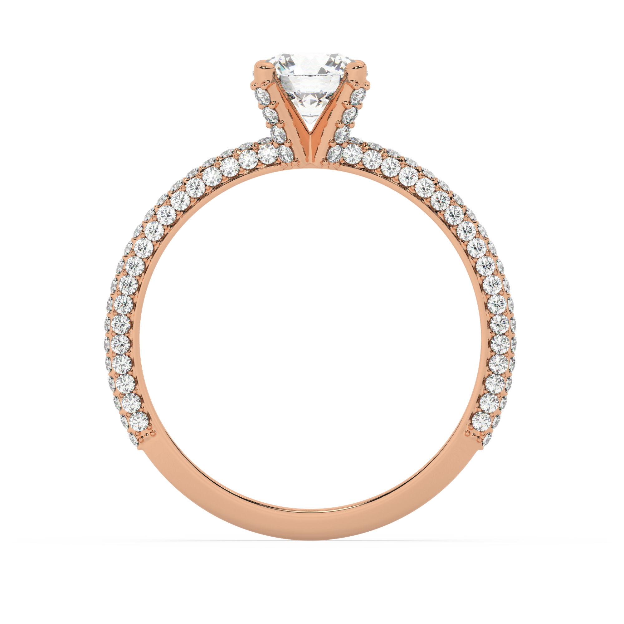 טבעת אירוסין סוליטר ויהלומים בצדדים דגם 50012 זהב אדום רוזגולד 14 קראט במרכז זירקוניה 0.50 קראט בחיתוך עגול מסביב ובצדדים זירקונים בחיתוך עגול – תמונה 3