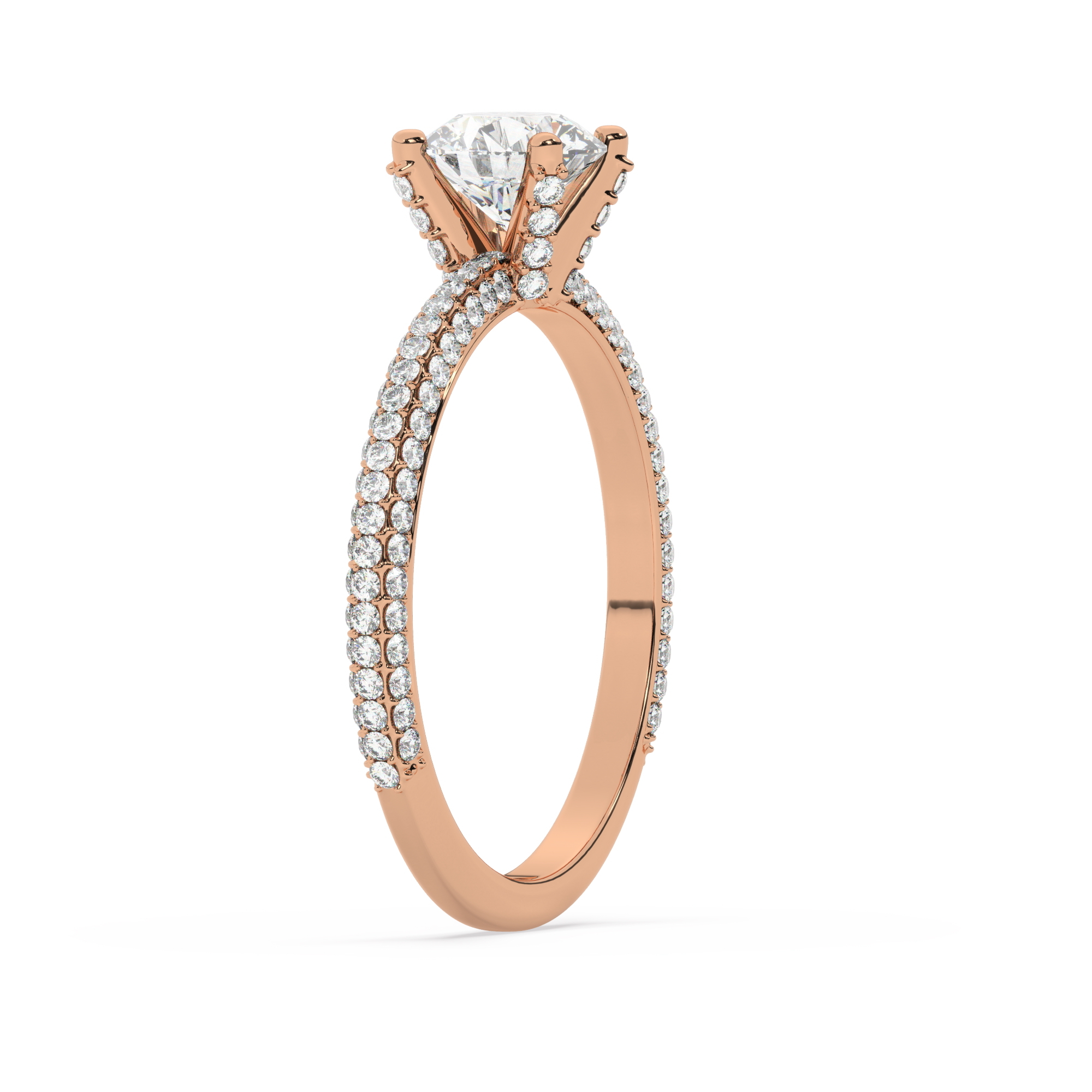 טבעת אירוסין סוליטר ויהלומים בצדדים דגם 50012 זהב אדום רוזגולד 14 קראט במרכז זירקוניה 0.50 קראט בחיתוך עגול מסביב ובצדדים זירקונים בחיתוך עגול – תמונה 4