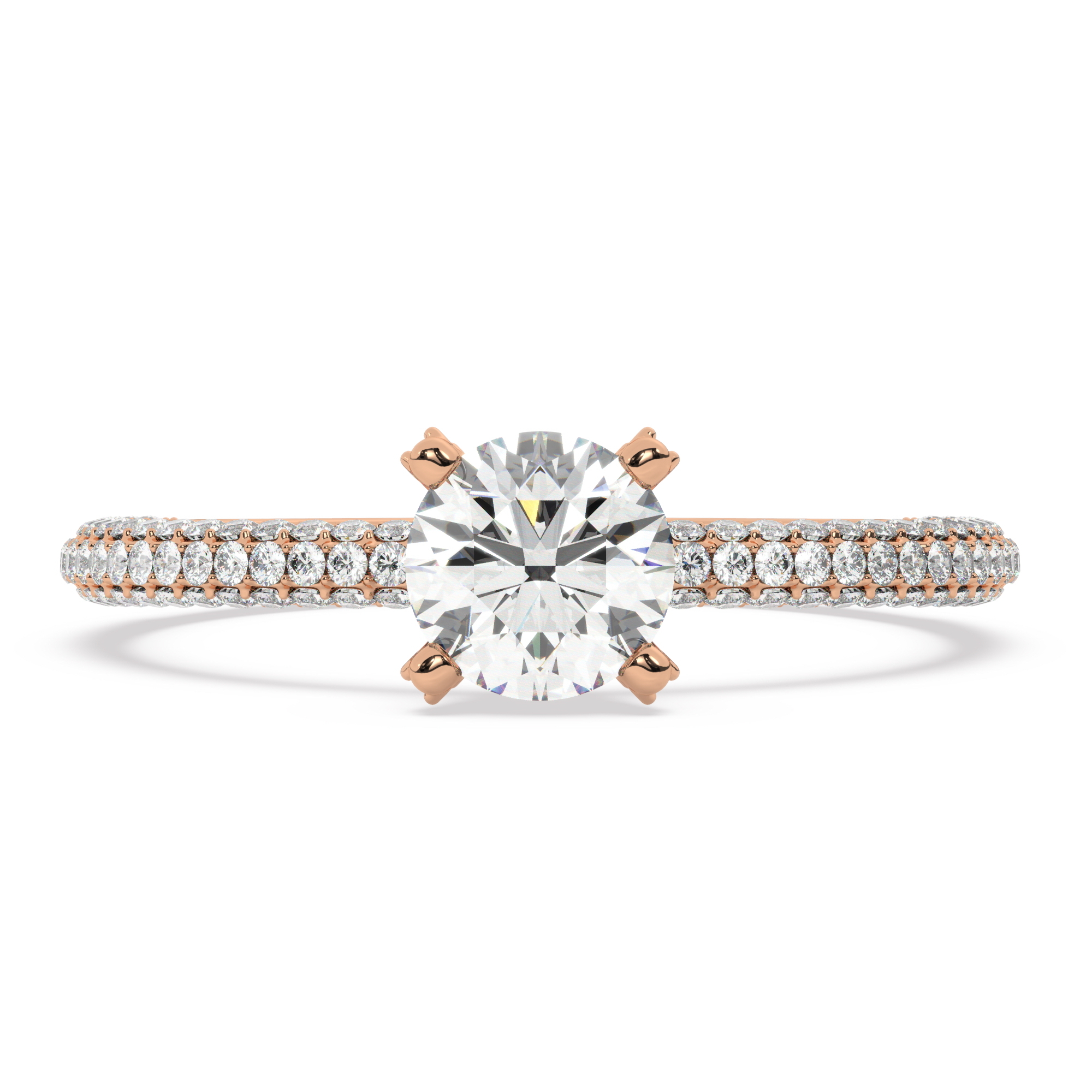 טבעת אירוסין סוליטר ויהלומים בצדדים דגם 50012 זהב אדום רוזגולד 14 קראט במרכז זירקוניה 0.50 קראט בחיתוך עגול מסביב ובצדדים זירקונים בחיתוך עגול – תמונה 2