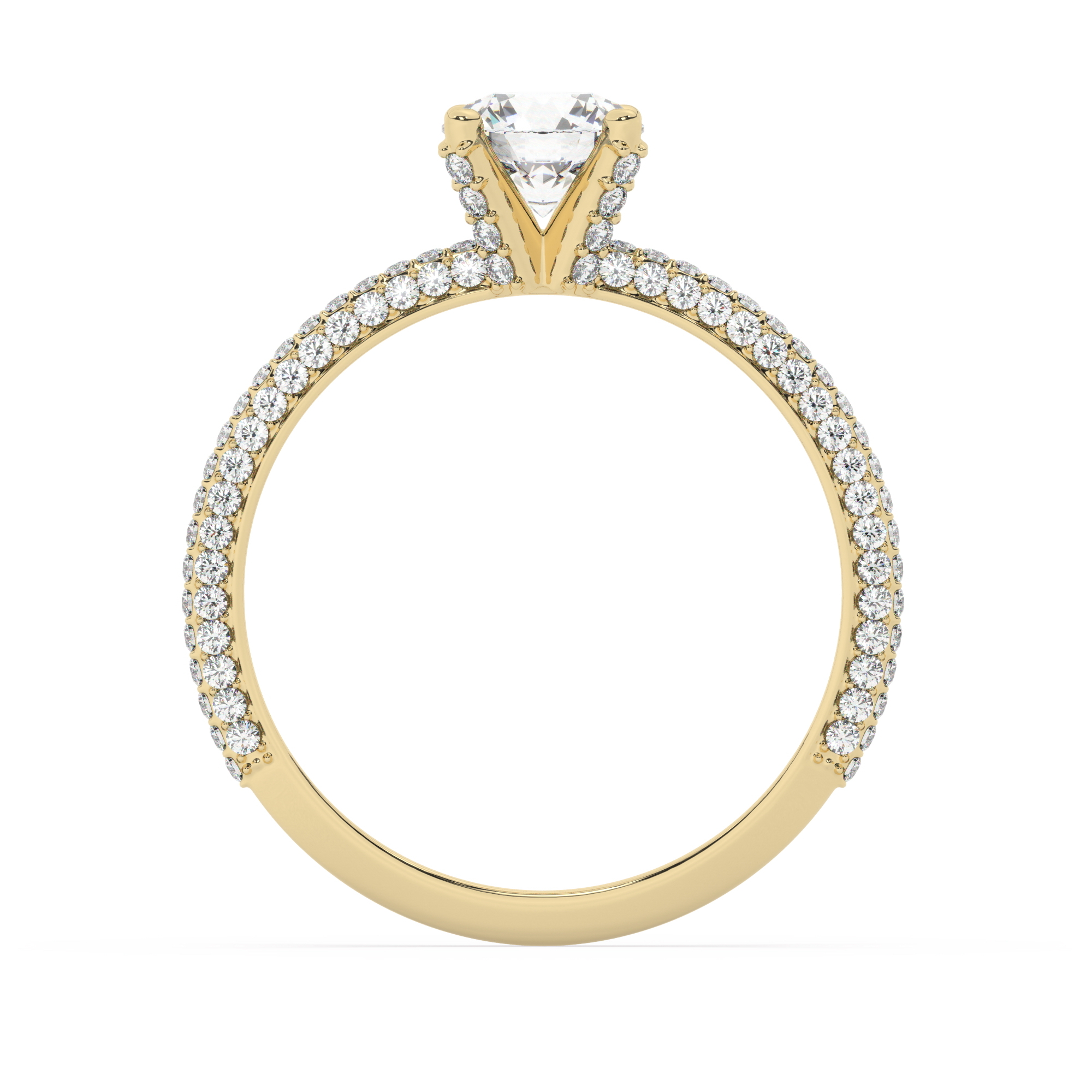 טבעת אירוסין סוליטר ויהלומים בצדדים דגם 50012 זהב צהוב 14 קראט במרכז זירקוניה 0.50 קראט בחיתוך עגול מסביב ובצדדים זירקונים בחיתוך עגול – תמונה 3