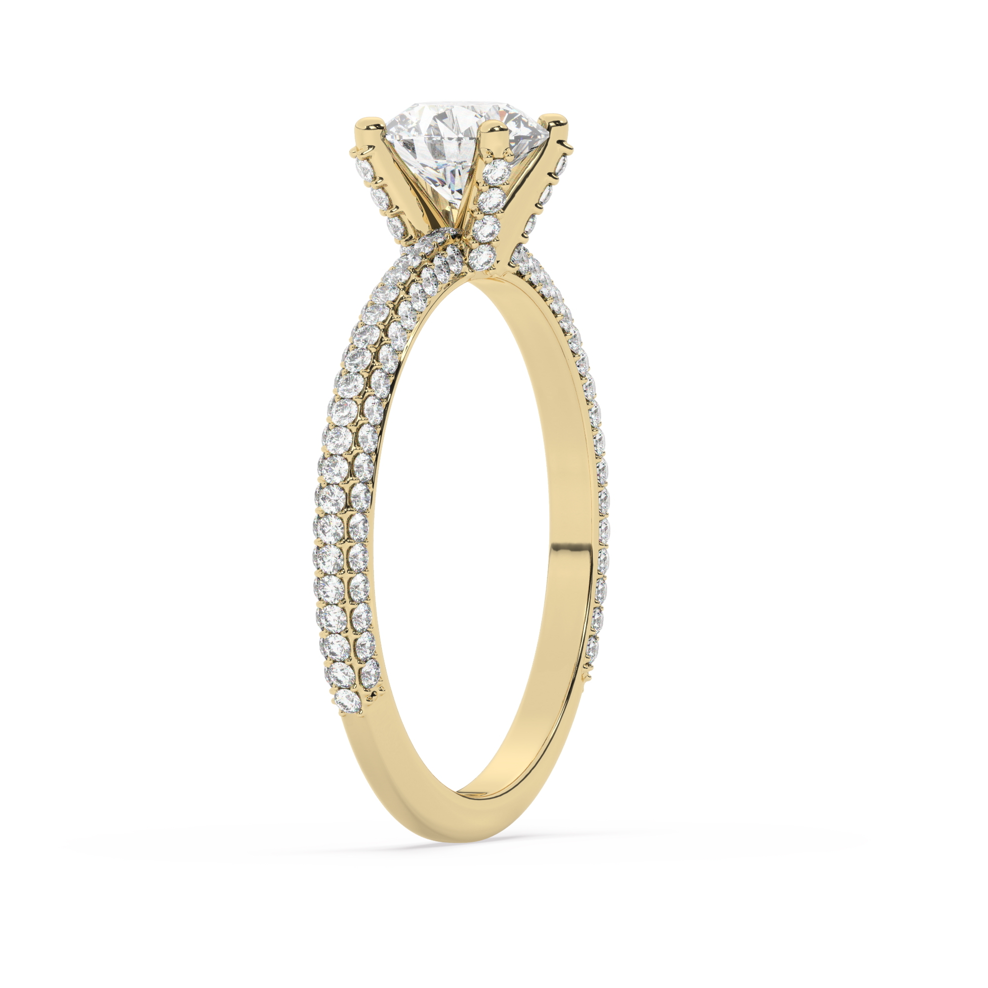 טבעת אירוסין סוליטר ויהלומים בצדדים דגם 50012 זהב צהוב 14 קראט במרכז זירקוניה 0.50 קראט בחיתוך עגול מסביב ובצדדים זירקונים בחיתוך עגול – תמונה 4