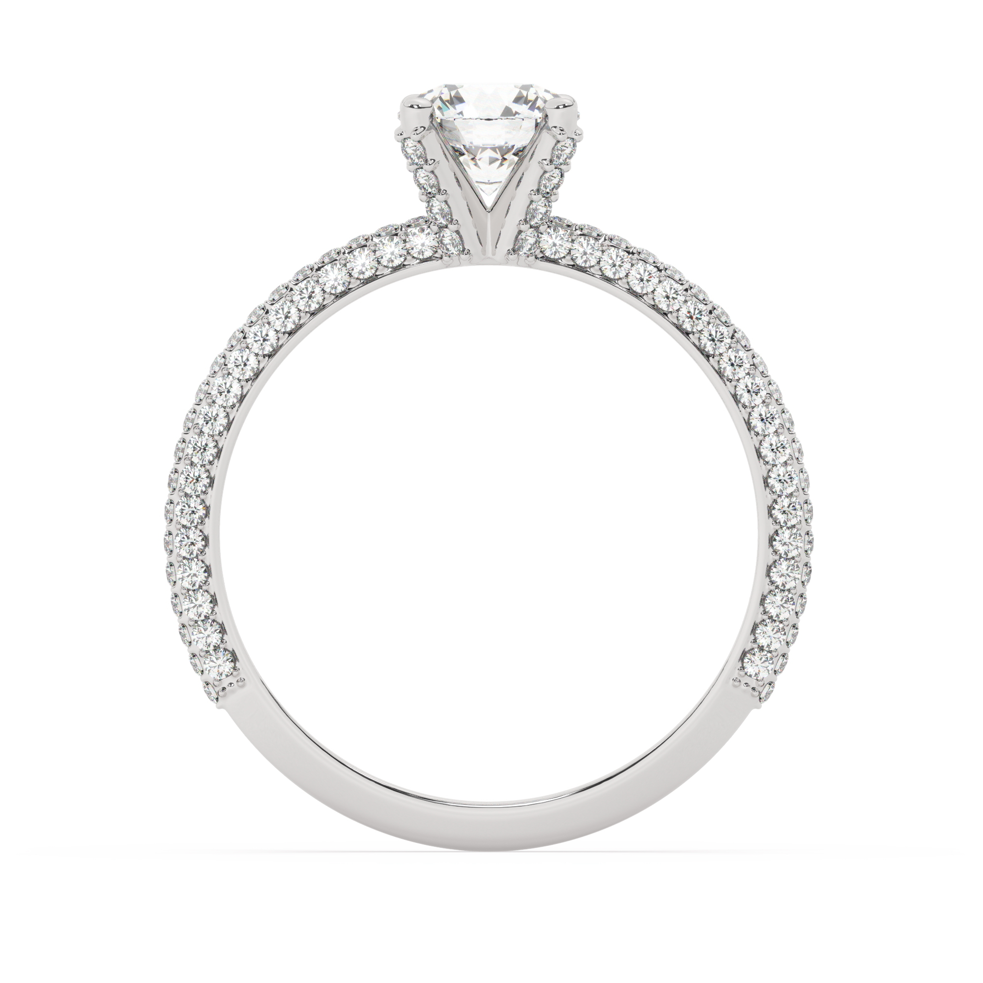 טבעת אירוסין סוליטר ויהלומים בצדדים דגם 50012 כסף מצופה זהב לבן במרכז זירקוניה 0.75 קראט בחיתוך עגול מסביב ובצדדים זירקונים בחיתוך עגול – תמונה 3