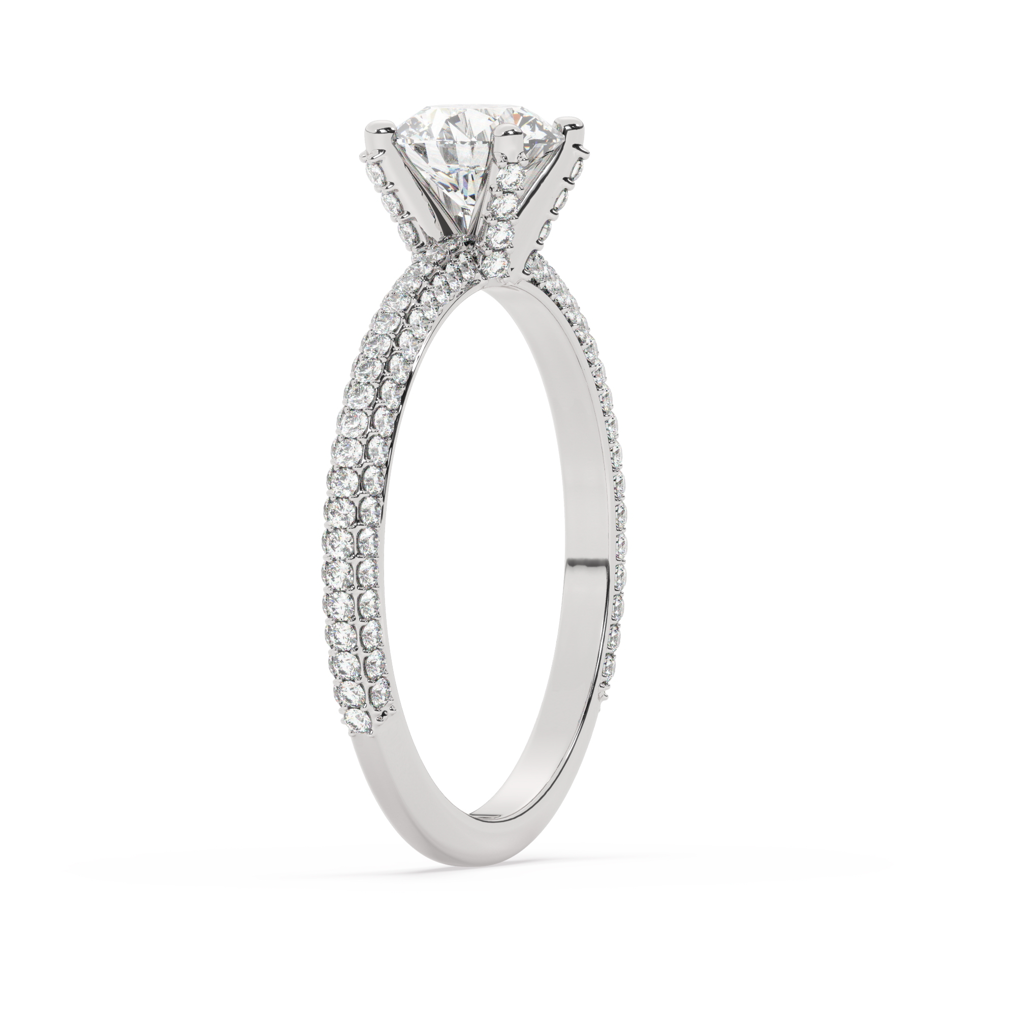 טבעת אירוסין סוליטר ויהלומים בצדדים דגם 50012 כסף מצופה זהב לבן במרכז זירקוניה 0.75 קראט בחיתוך עגול מסביב ובצדדים זירקונים בחיתוך עגול – תמונה 4