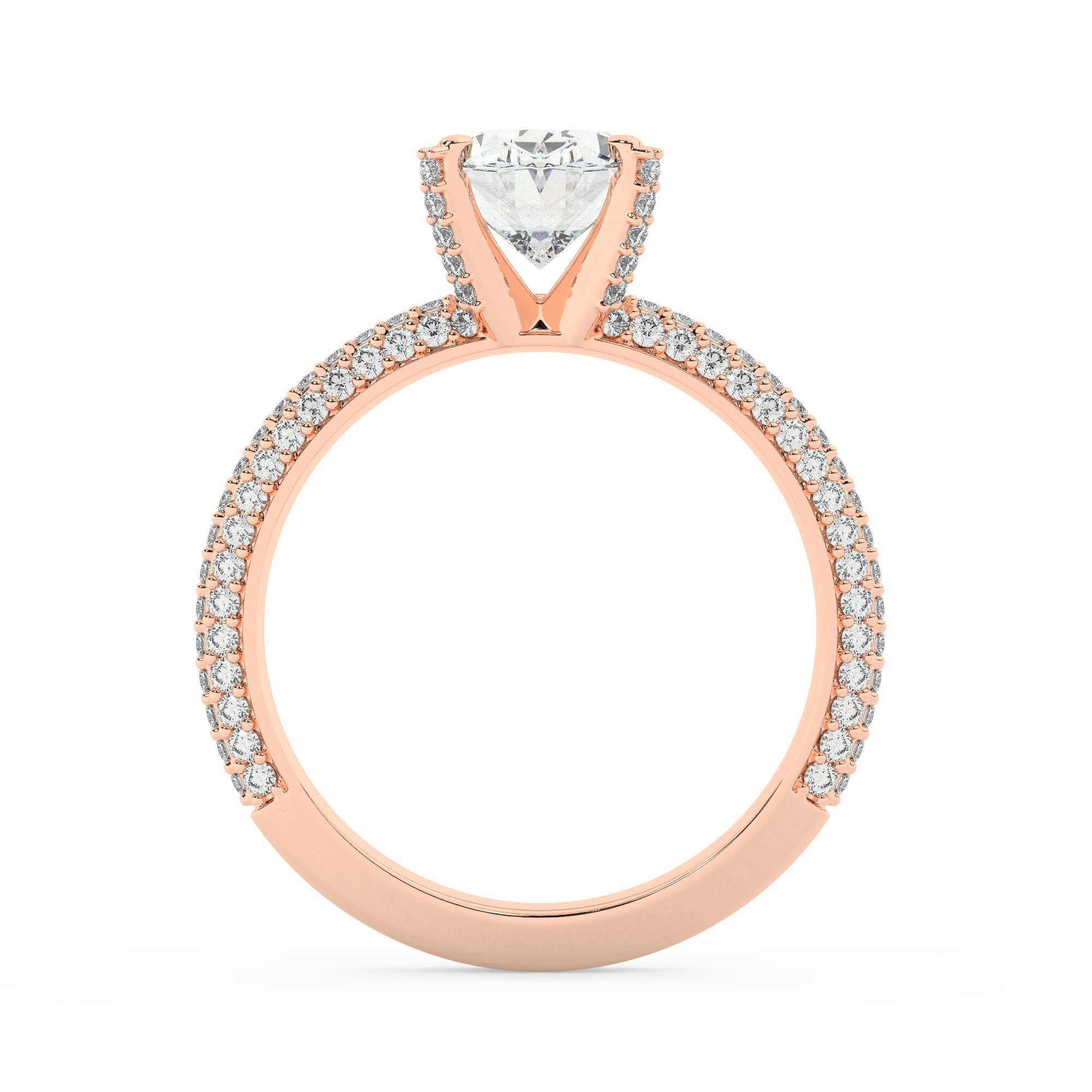 טבעת אירוסין סוליטר ויהלומים בצדדים דגם 50012 זהב אדום רוזגולד 14 קראט במרכז זירקוניה 2.50 קראט בחיתוך אובל מסביב ובצדדים זירקונים בחיתוך עגול – תמונה 3