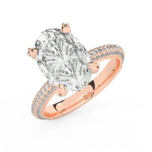 טבעת אירוסין סוליטר ויהלומים בצדדים דגם 50012 זהב אדום רוזגולד 14 קראט במרכז זירקוניה 4 קראט בחיתוך אובל מסביב ובצדדים זירקונים בחיתוך עגול