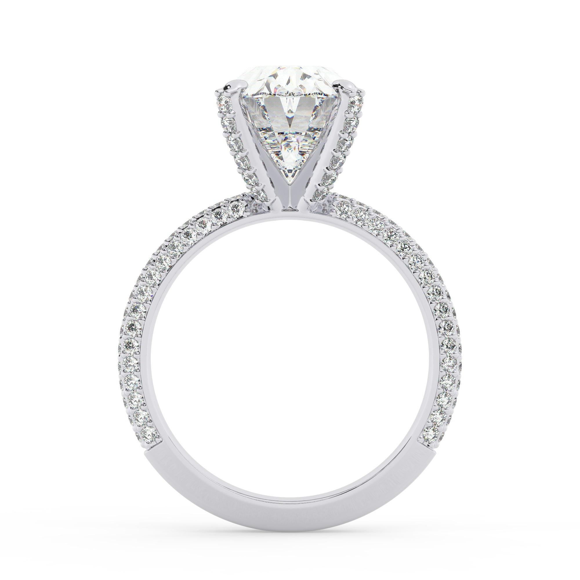 טבעת אירוסין סוליטר ויהלומים בצדדים דגם 50012 זהב לבן 14 קראט במרכז זירקוניה 4 קראט בחיתוך אובל מסביב ובצדדים זירקונים בחיתוך עגול – תמונה 3