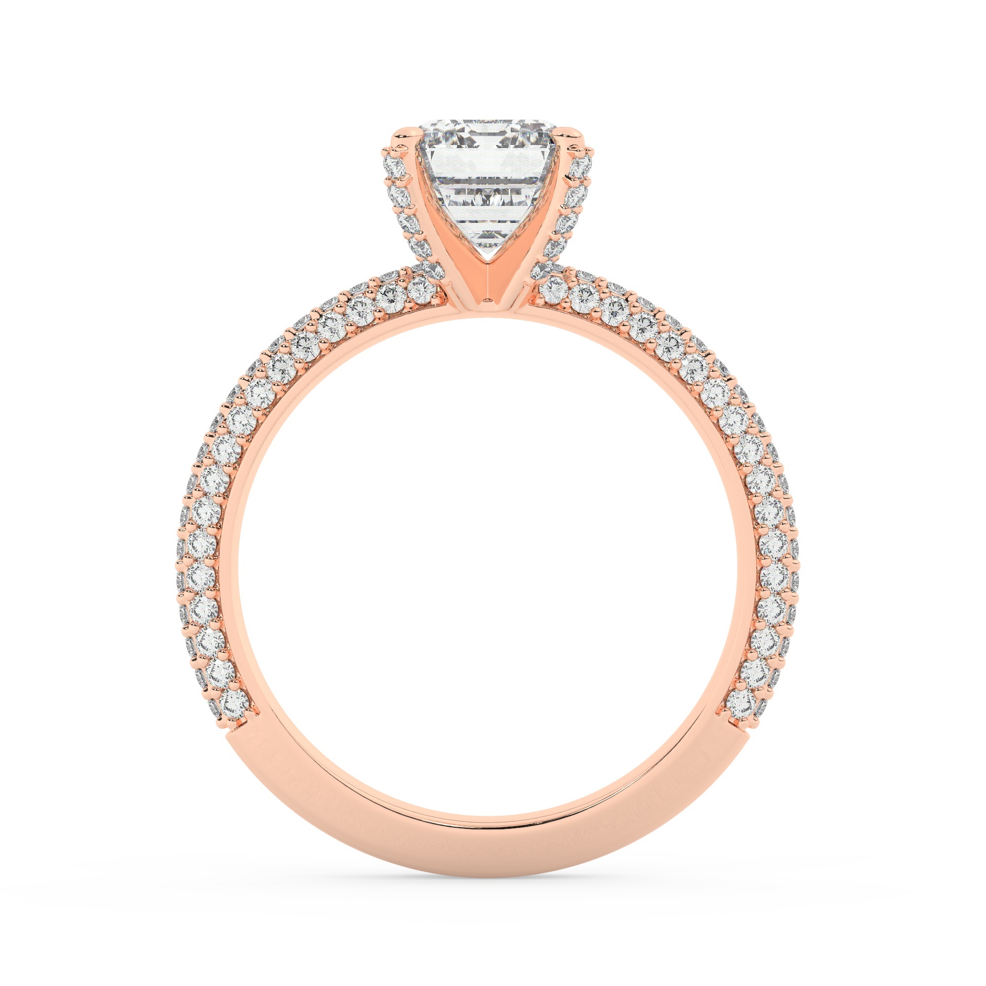 טבעת אירוסין סוליטר ויהלומים בצדדים דגם 50012 זהב אדום רוזגולד 14 קראט במרכז זירקוניה 1 קראט בחיתוך אמרלד מסביב ובצדדים זירקונים בחיתוך עגול – תמונה 3