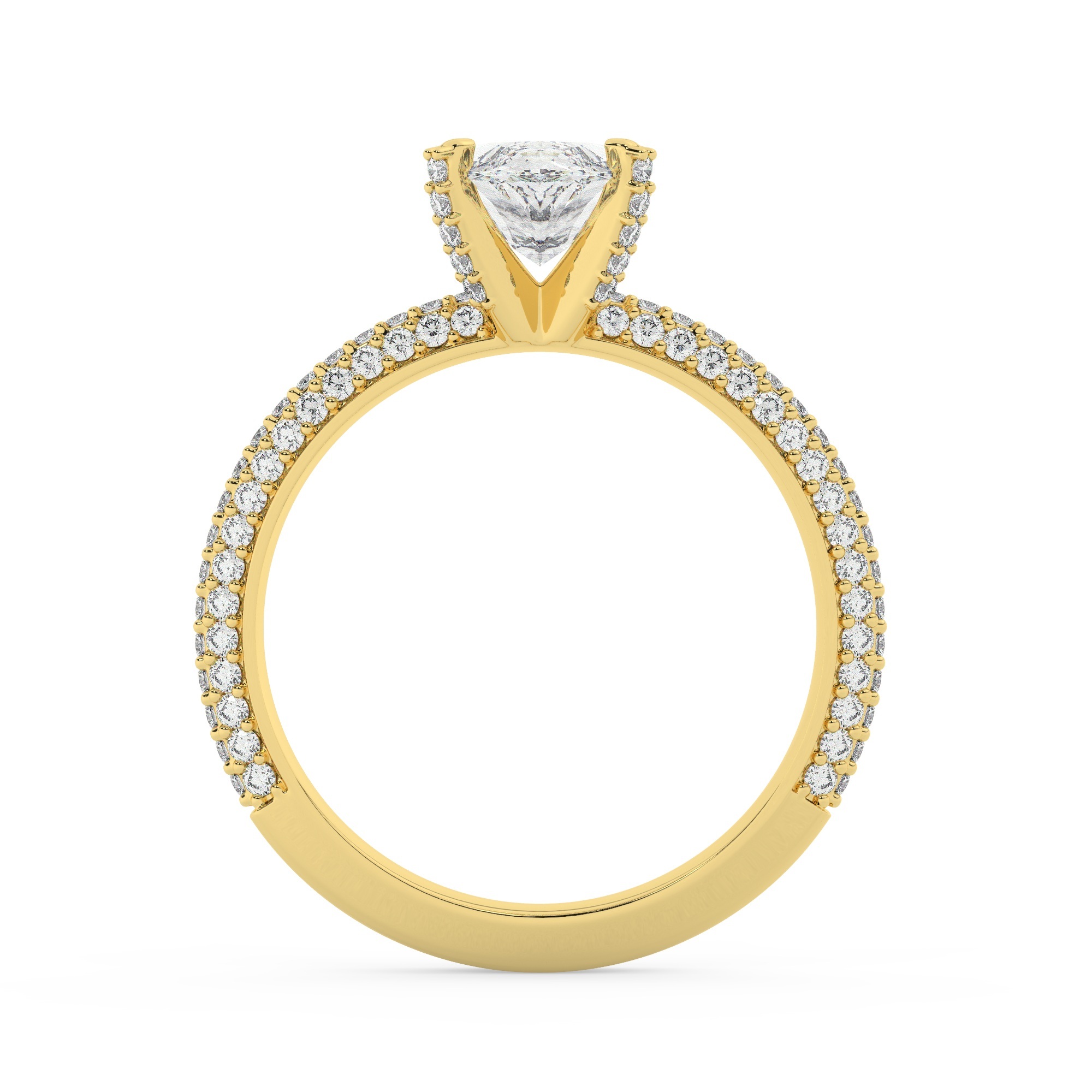 טבעת אירוסין סוליטר ויהלומים בצדדים דגם 50012 זהב צהוב 14 קראט במרכז זירקוניה 0.50 קראט בחיתוך מרקיזה מסביב ובצדדים זירקונים בחיתוך עגול – תמונה 3