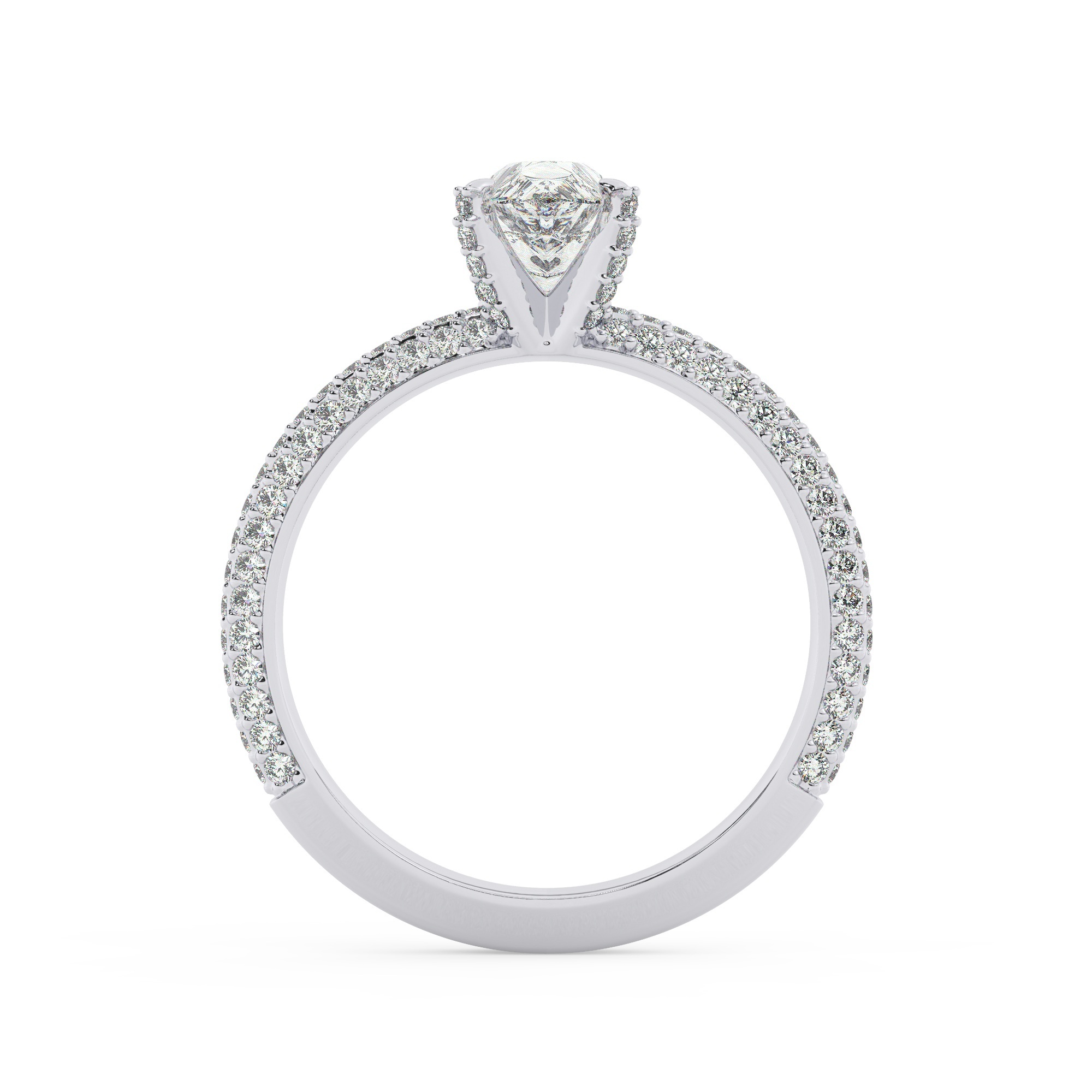 טבעת אירוסין סוליטר ויהלומים בצדדים דגם 50012 זהב לבן 14 קראט במרכז זירקוניה 0.75 קראט בחיתוך טיפה מסביב ובצדדים זירקונים בחיתוך עגול – תמונה 3