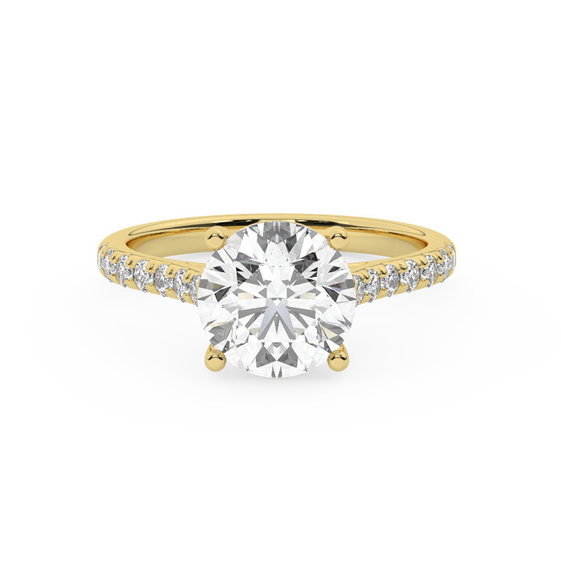 טבעת אירוסין סוליטר ויהלומים בצדדים דגם 50019 זהב צהוב 14 קראט במרכז אבן מעבדה מוסונייט 2.50 קראט בחיתוך עגול עם תעודה גמולוגית בינלאומית GRA מסביב ובצדדים אבני מעבדה מוסונייט במשקל כולל של 0.28 קראט בחיתוך עגול – תמונה 2