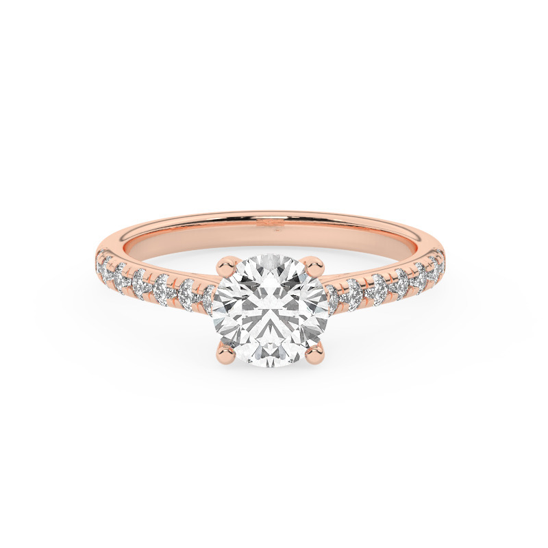 טבעת אירוסין סוליטר ויהלומים בצדדים דגם 50019 זהב אדום רוזגולד 14 קראט במרכז זירקוניה 1.50 קראט בחיתוך עגול מסביב ובצדדים זירקונים בחיתוך עגול – תמונה 2