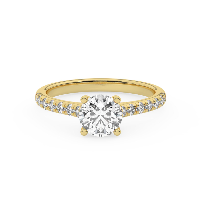 טבעת אירוסין סוליטר ויהלומים בצדדים דגם 50019 זהב צהוב 14 קראט במרכז זירקוניה 1.50 קראט בחיתוך עגול מסביב ובצדדים זירקונים בחיתוך עגול – תמונה 2