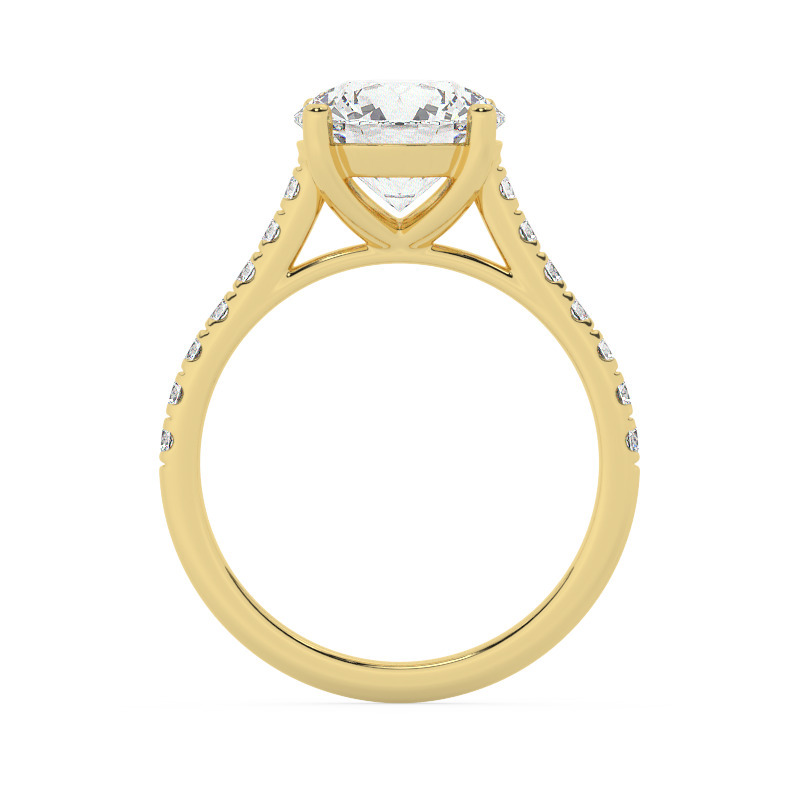 טבעת אירוסין סוליטר ויהלומים בצדדים דגם 50019 זהב צהוב 14 קראט במרכז זירקוניה 4 קראט בחיתוך עגול מסביב ובצדדים זירקונים בחיתוך עגול – תמונה 3