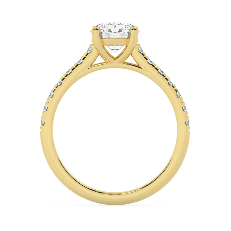 טבעת אירוסין סוליטר ויהלומים בצדדים דגם 50019 זהב צהוב 14 קראט במרכז זירקוניה 0.50 קראט בחיתוך עגול מסביב ובצדדים זירקונים בחיתוך עגול – תמונה 3