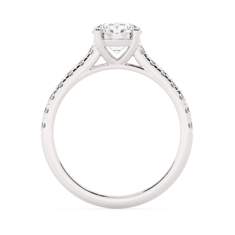 טבעת אירוסין סוליטר ויהלומים בצדדים דגם 50019 כסף מצופה זהב לבן במרכז זירקוניה 0.50 קראט בחיתוך עגול מסביב ובצדדים זירקונים בחיתוך עגול – תמונה 3